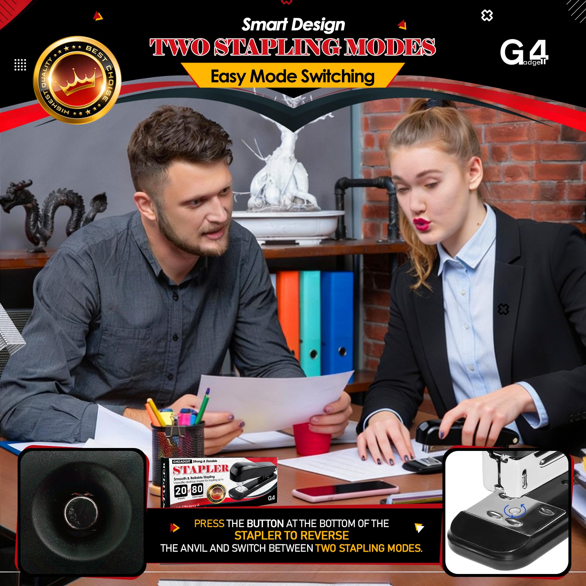 G4GADGET Repesco Black Stapler-12 - 20 Sheet Capacity | Stainless Steel Desktop Stapler 6