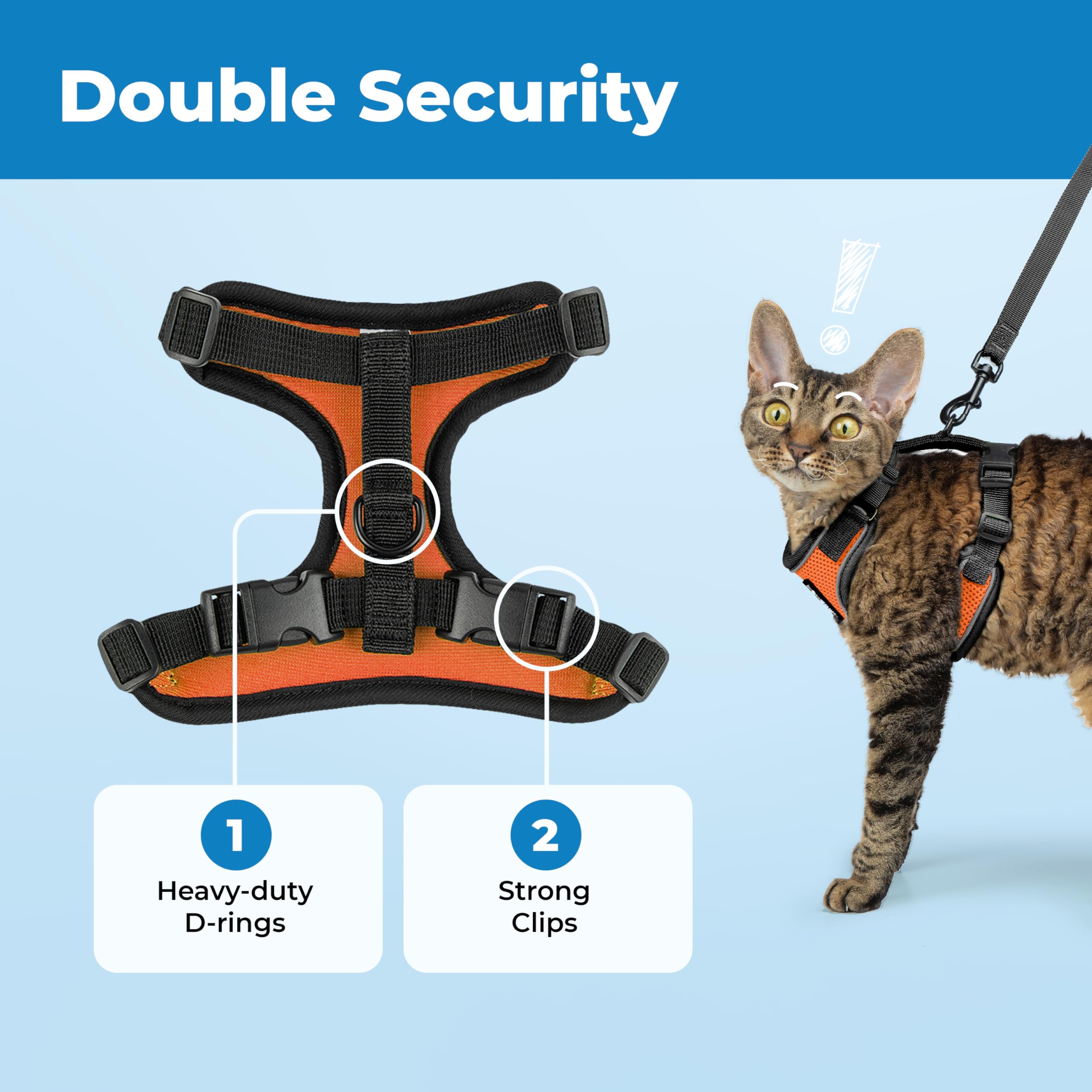 Best Pet Supplies Voyager Escape Proof Cat Harness and Leash Set - XXS, Black Trim-Orange 5