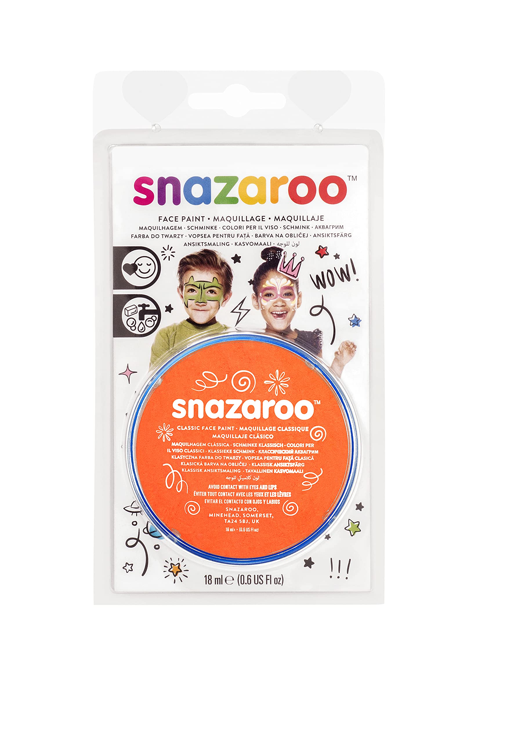 Snazaroo Classic Face and Body Paint - Blister Orange Colour | Water Based | 18 ml