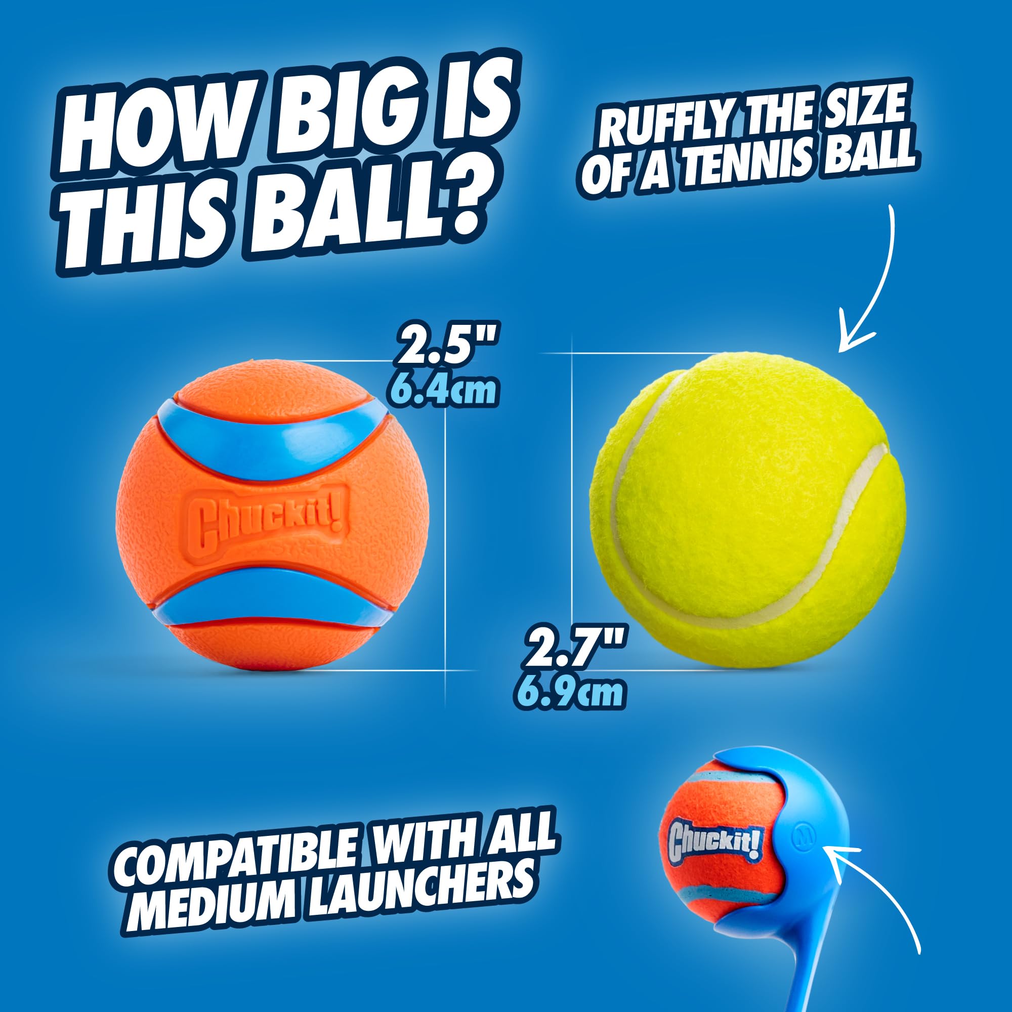 Chuckit! Ultra Ball - High Bounce Rubber Dog Toy for Fetch | Launcher Compatible | Medium Size | Blue/Orange 3