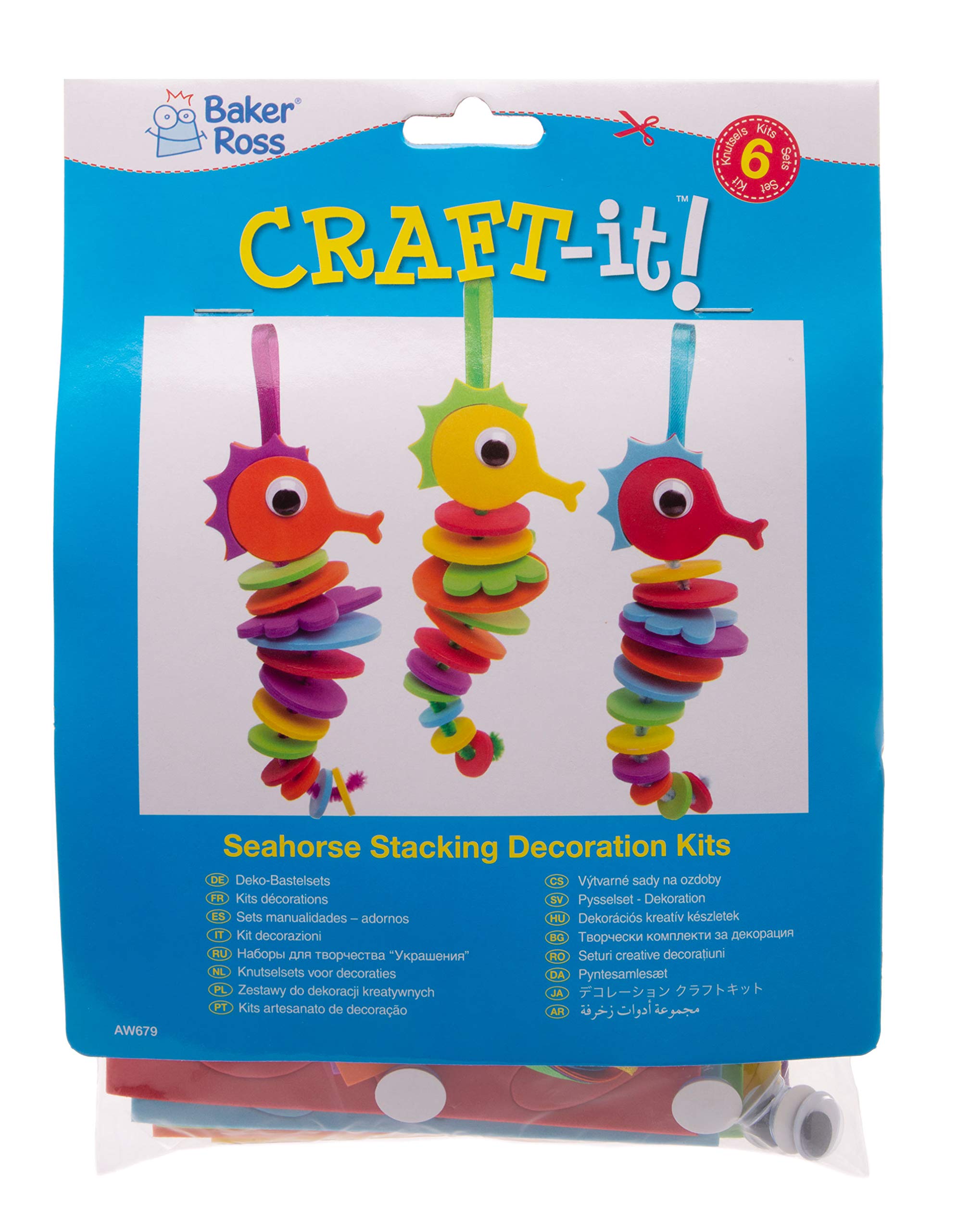 Baker Ross Seahorse Stacking Craft Kit - Mess-Free Fun for Kids | Pack of 6 | 13cm Finished Size 7