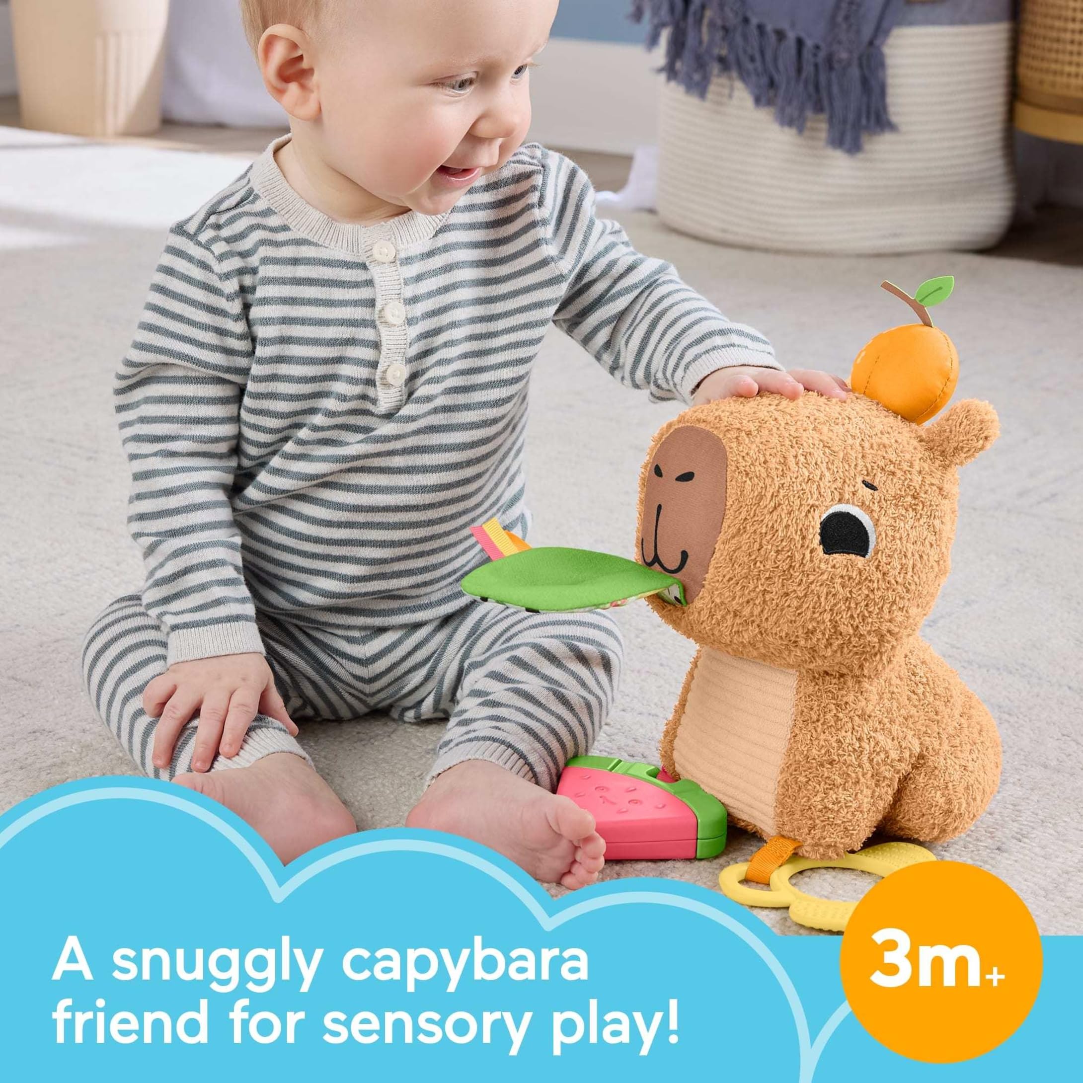 Fisher-Price Snuggly Capybara Plush - Sensory Toy for Babies 3+ Months | BPA-Free Teether | Multicolor