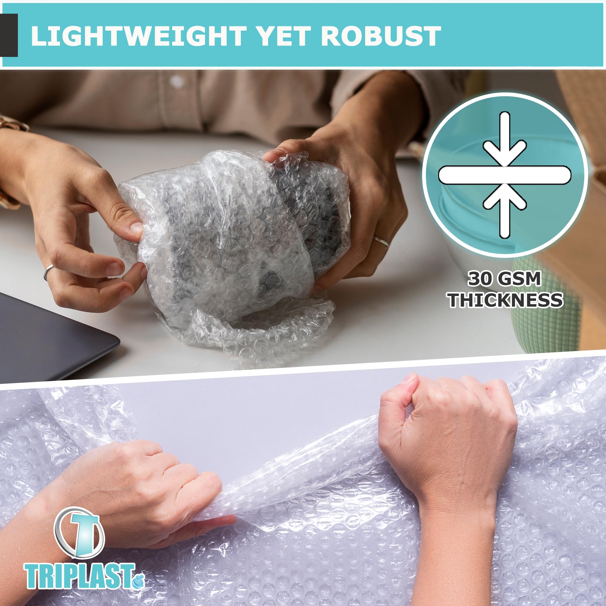 Triplast Bubble Wrap Roll - 500mm x 50m | 30gsm Thickness | Small 10mm Bubbles 4