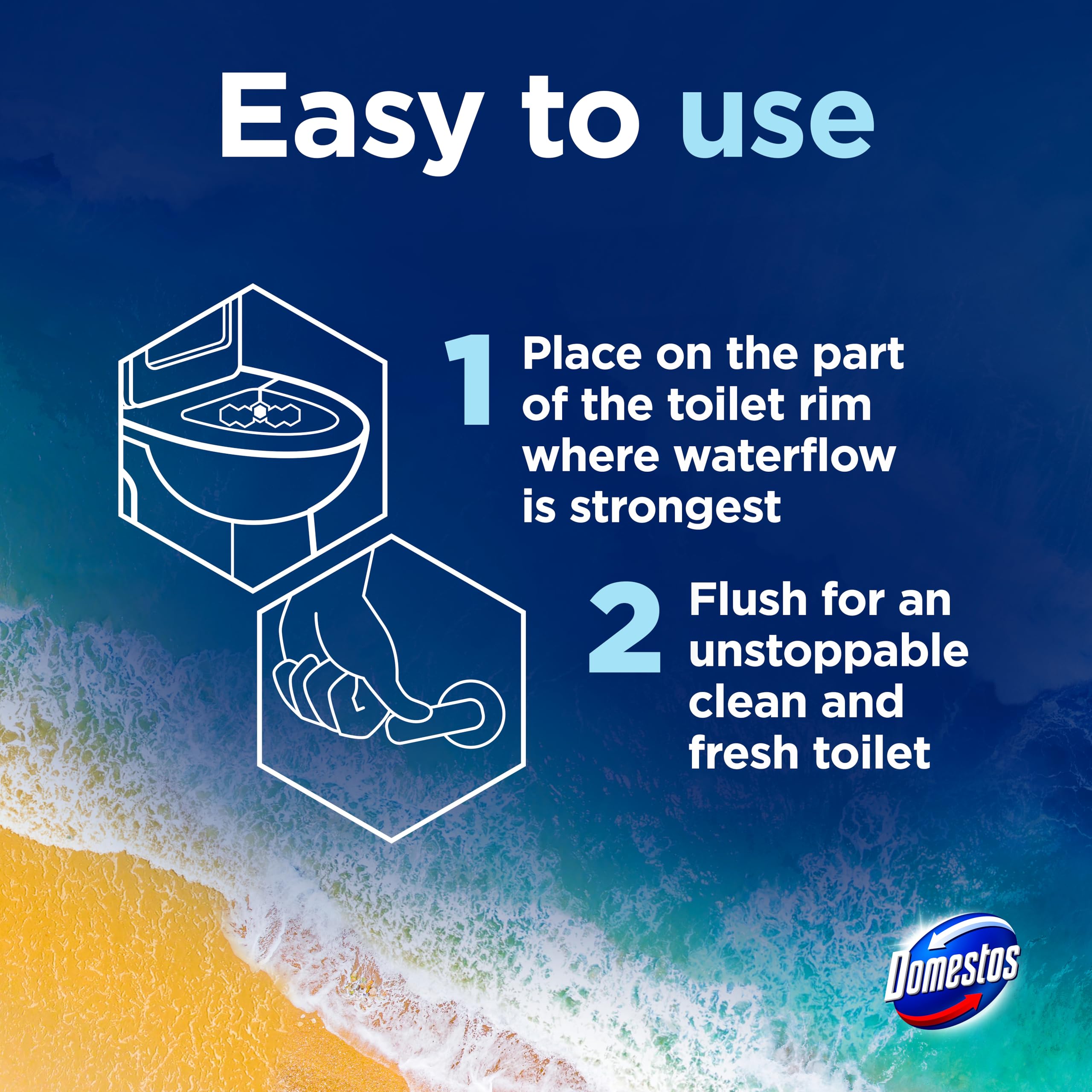 Domestos Power 5 Ocean Toilet Rim Blocks - 2 Count (50g Each) | Limescale Prevention & Rich Foam 4