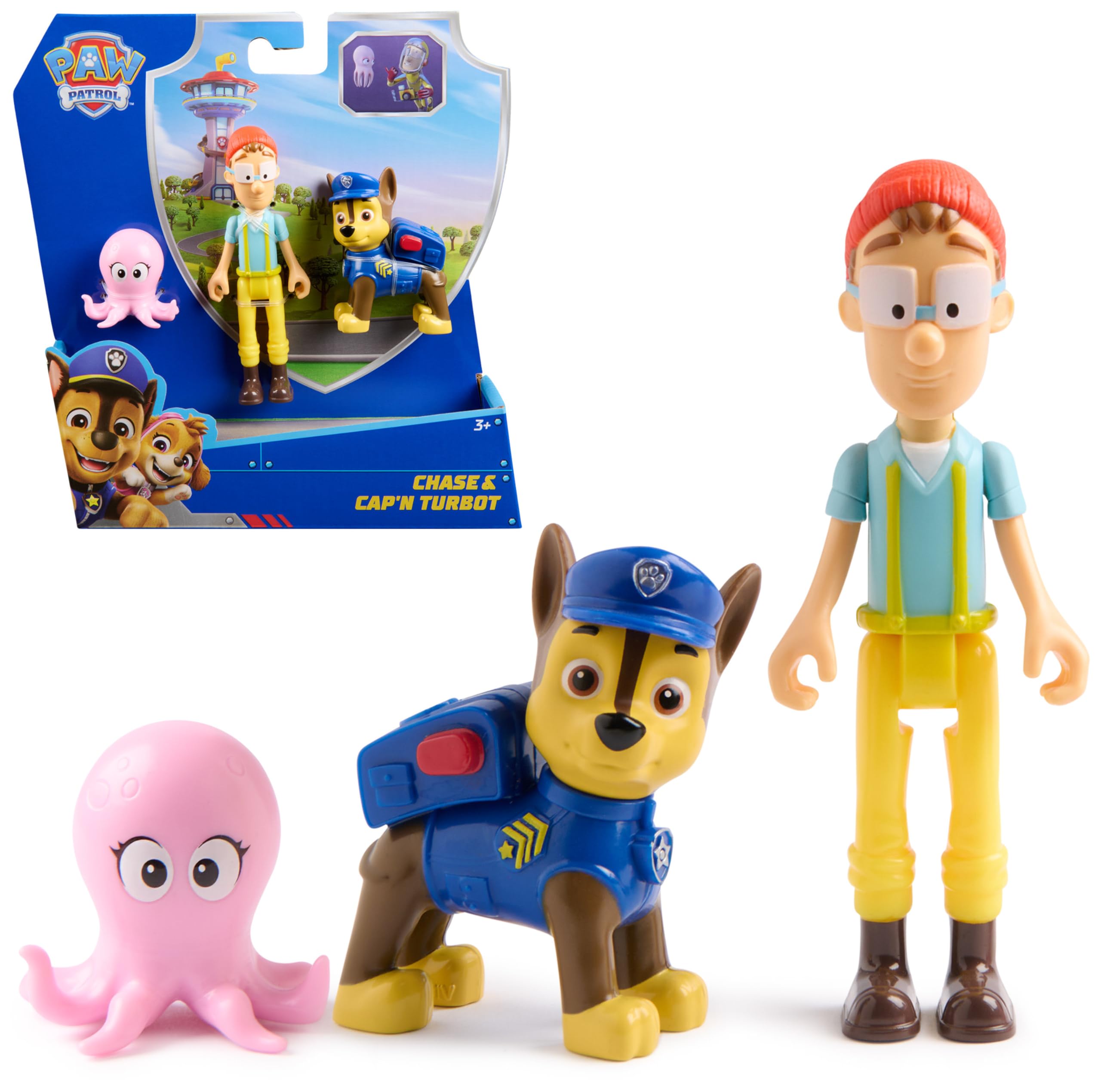Paw Patrol Chase & Captain Turbot Figure Pack with Baby Octopus Toy Figure | Ages 3+ | 3 Figures Included