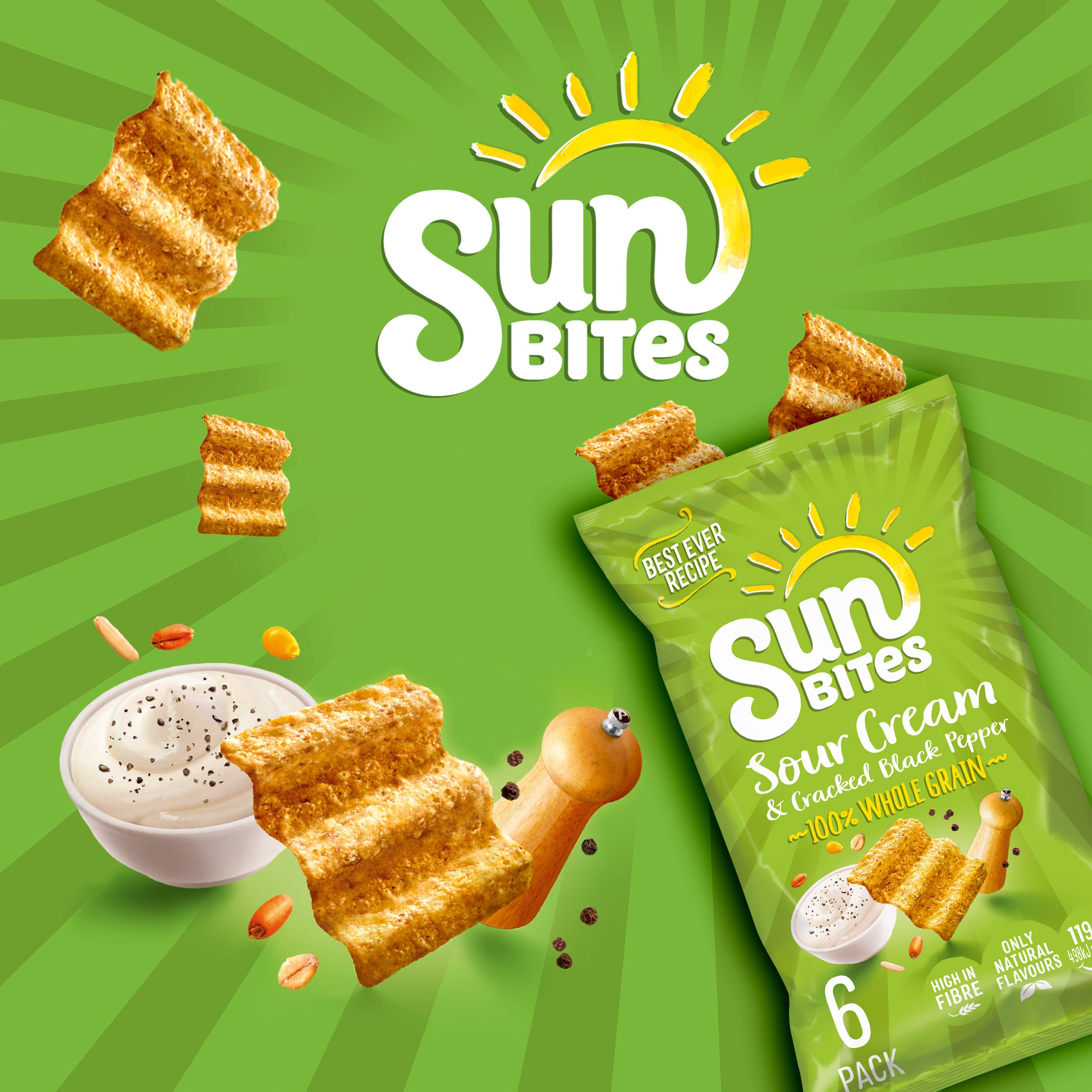 Sunbites Sauerrahm &amp; gemahlener schwarzer Pfeffer, Vollkorn-Snacks, 6 x 25 g Multipack 3