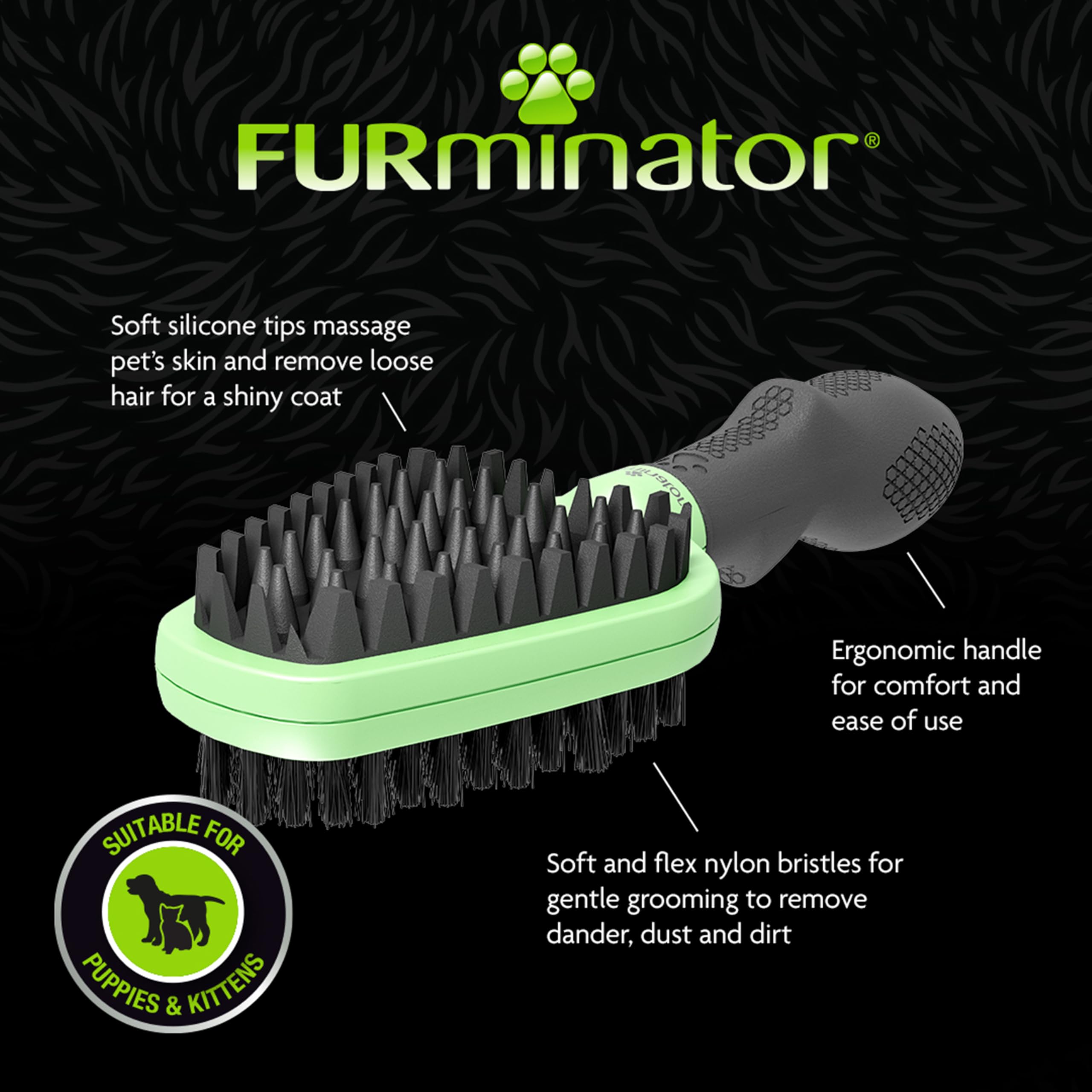 FURminator Soft Brush - Dual-Sided Gentle Grooming for Short Hair Dogs & Cats | Green 3