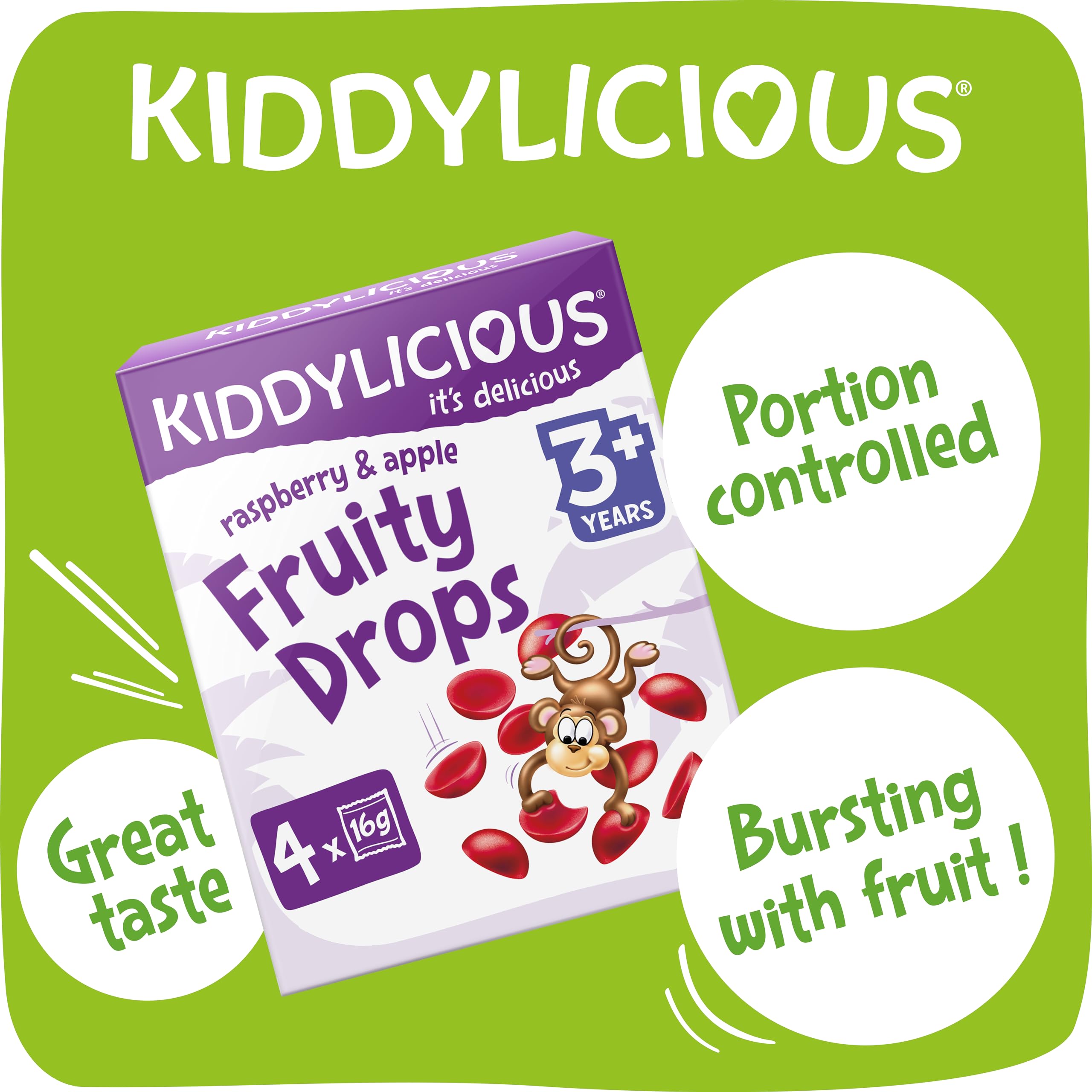 Kiddylicious Raspberry & Apple Fruity Drops - 95% Fruit Snacks | Gluten Free | 28 Count 4