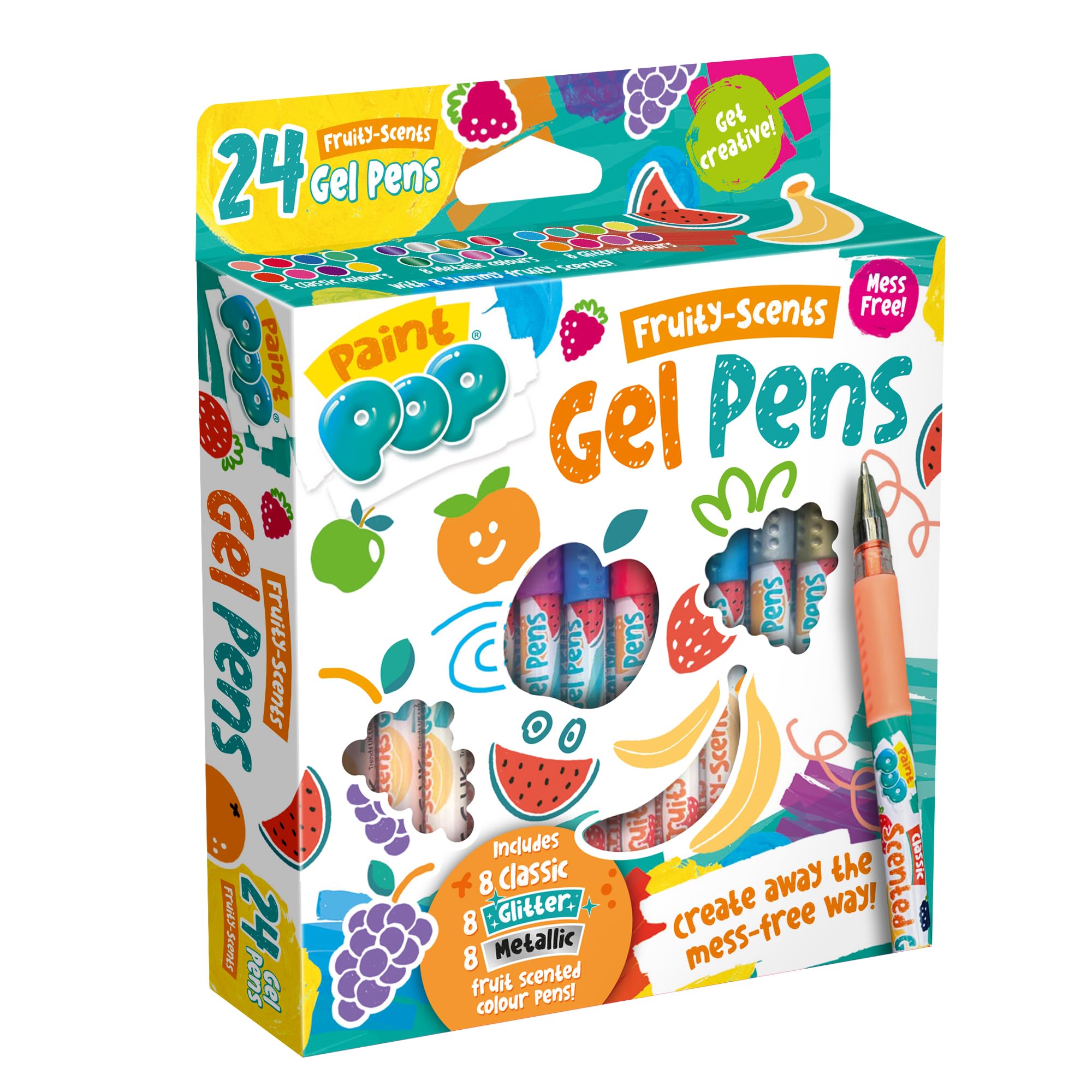 Paint Pop Fruity Scents Gel Pens - 24 Colour Set | Glitter, Metallic & Classic Ink | Kid Safe