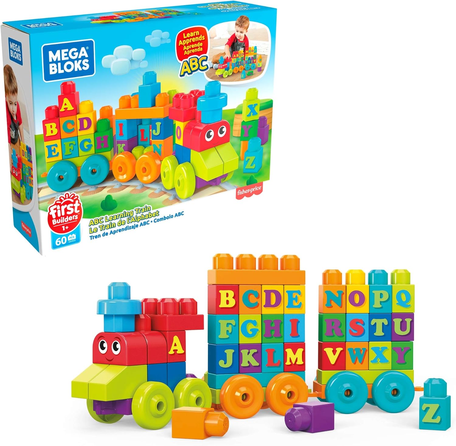 Mega Bloks Building Basics ABC-Lernzug ​​– Pädagogisches Bauset für Kleinkinder ab 1 Jahr