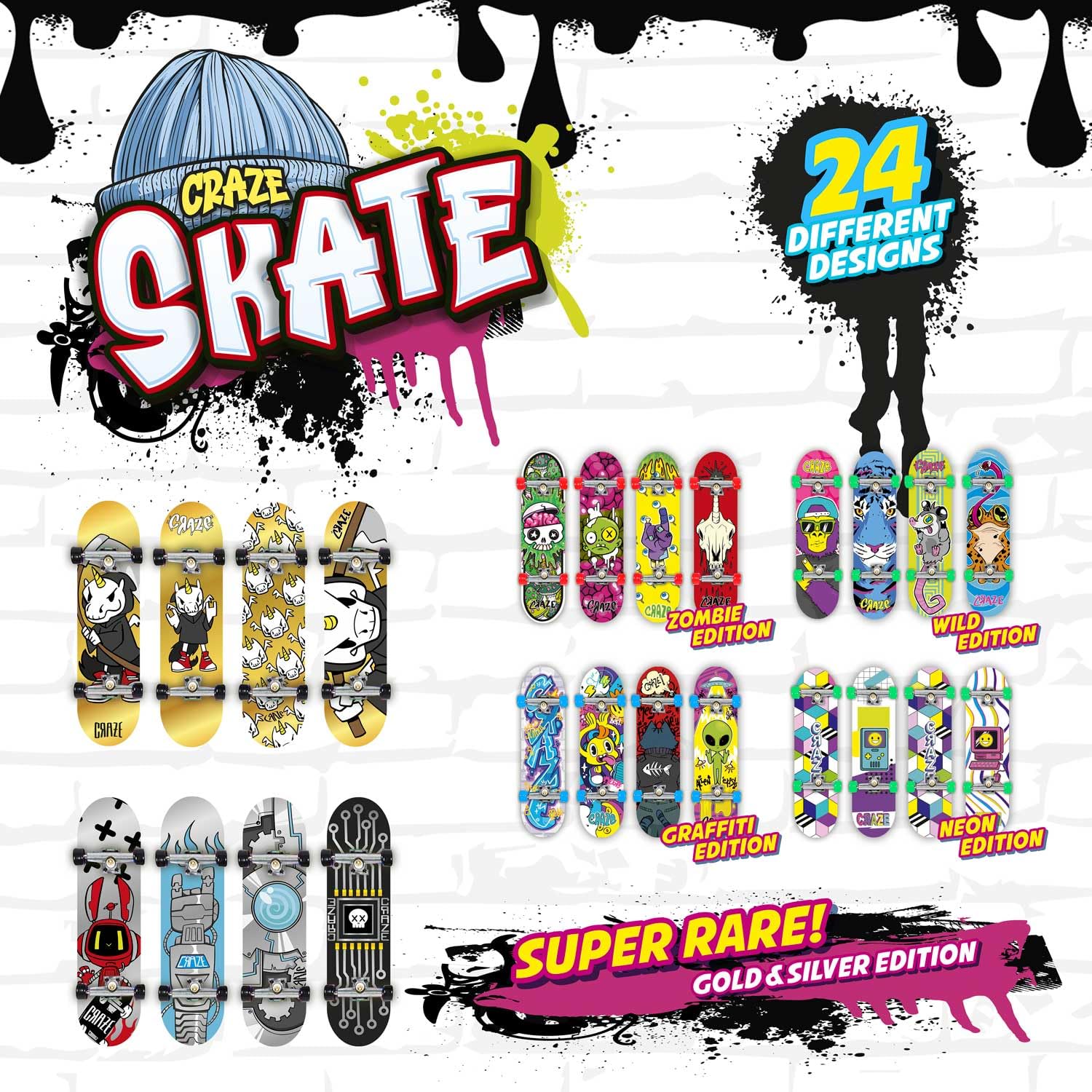 CRAZE SKATE Fingerboard Set - Pack of 2 Mini Skateboards with Spare Parts and Tool | Neon Color 4