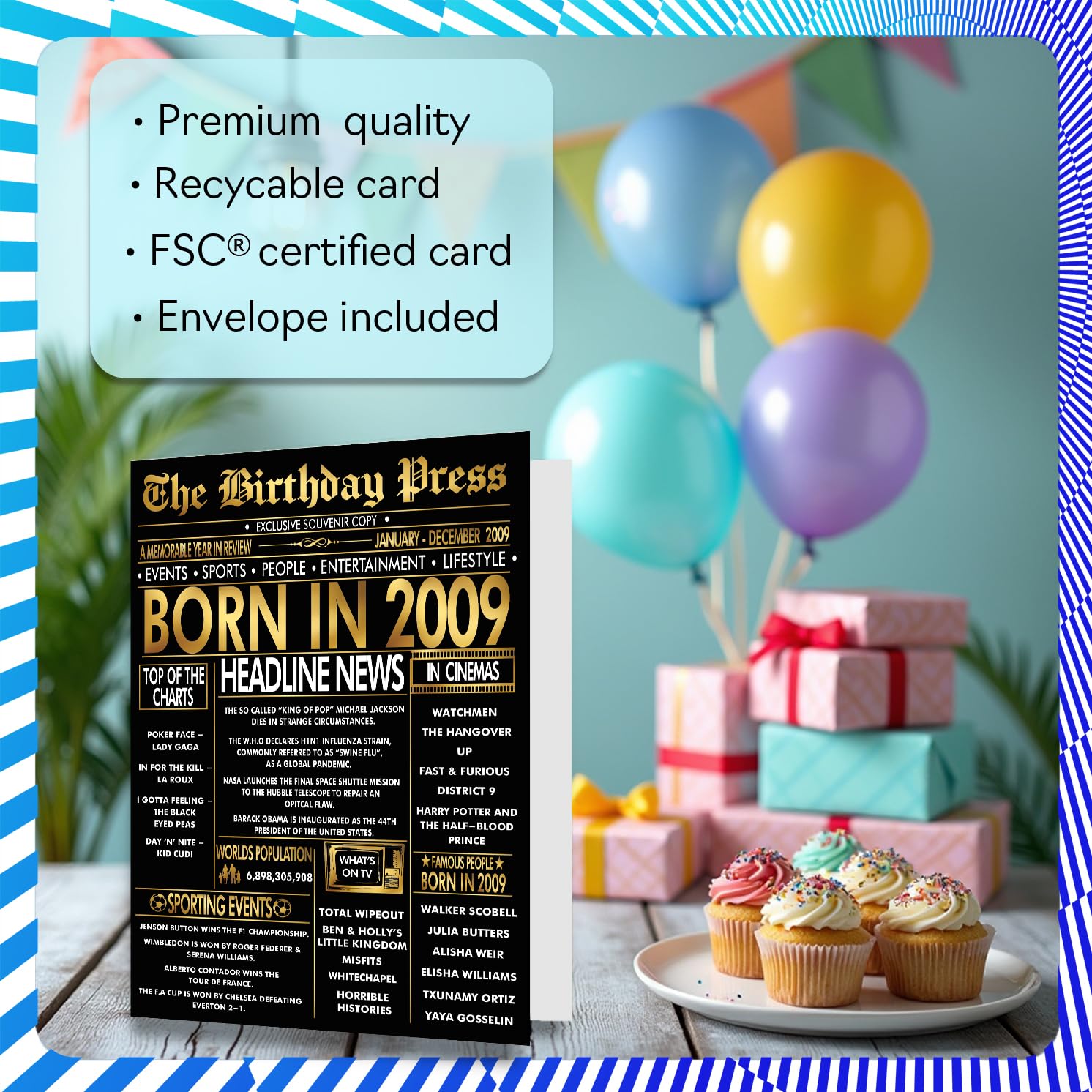 Stuff4 17th Birthday Card for Boys & Girls - Newspaper Design Born in 2009 | 5x7 Inch 3