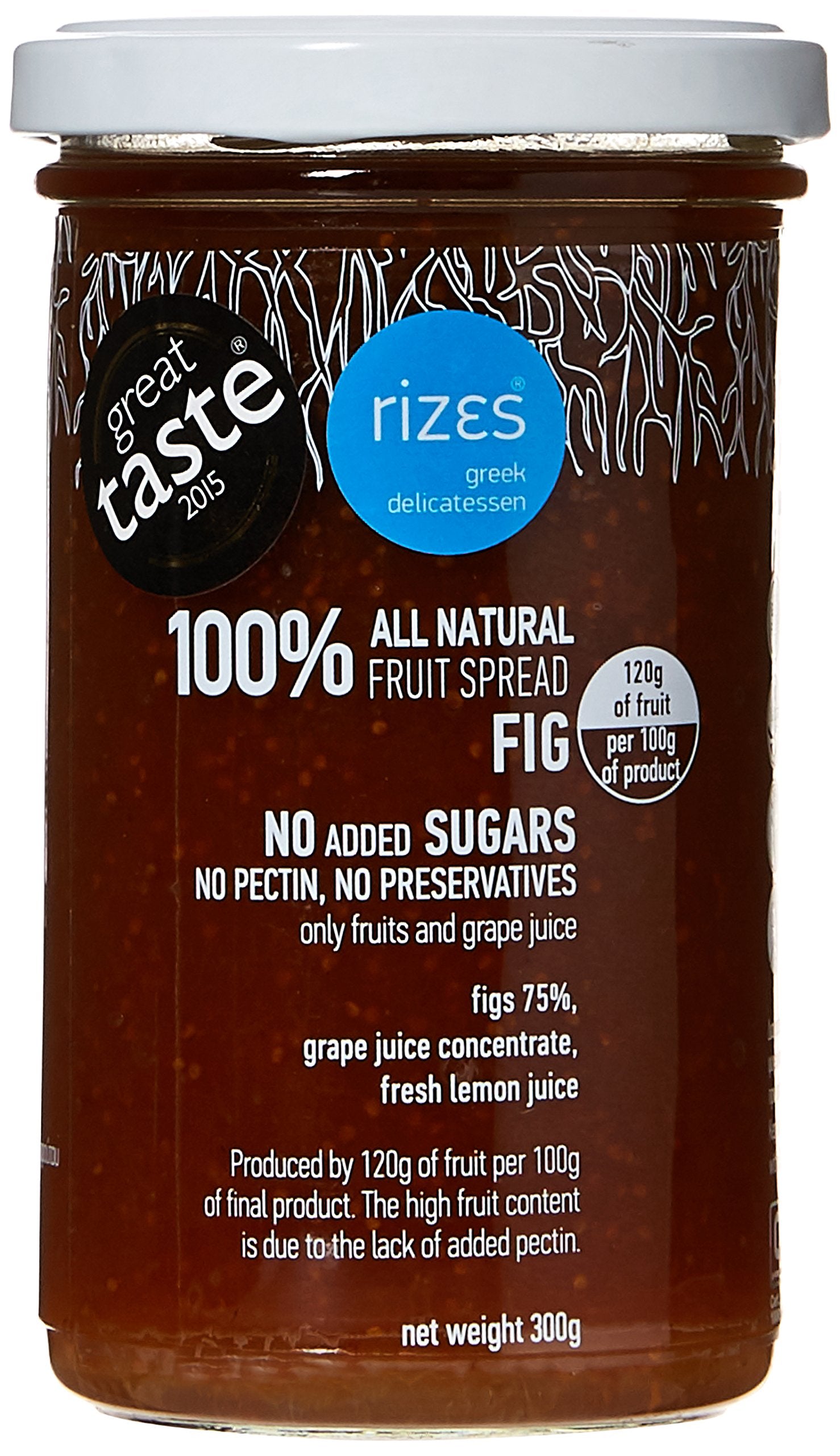 Rizes Greek Fig Fruit Spread - 100% Natural, No Added Sugar | 2 x 300g Jars (600g)