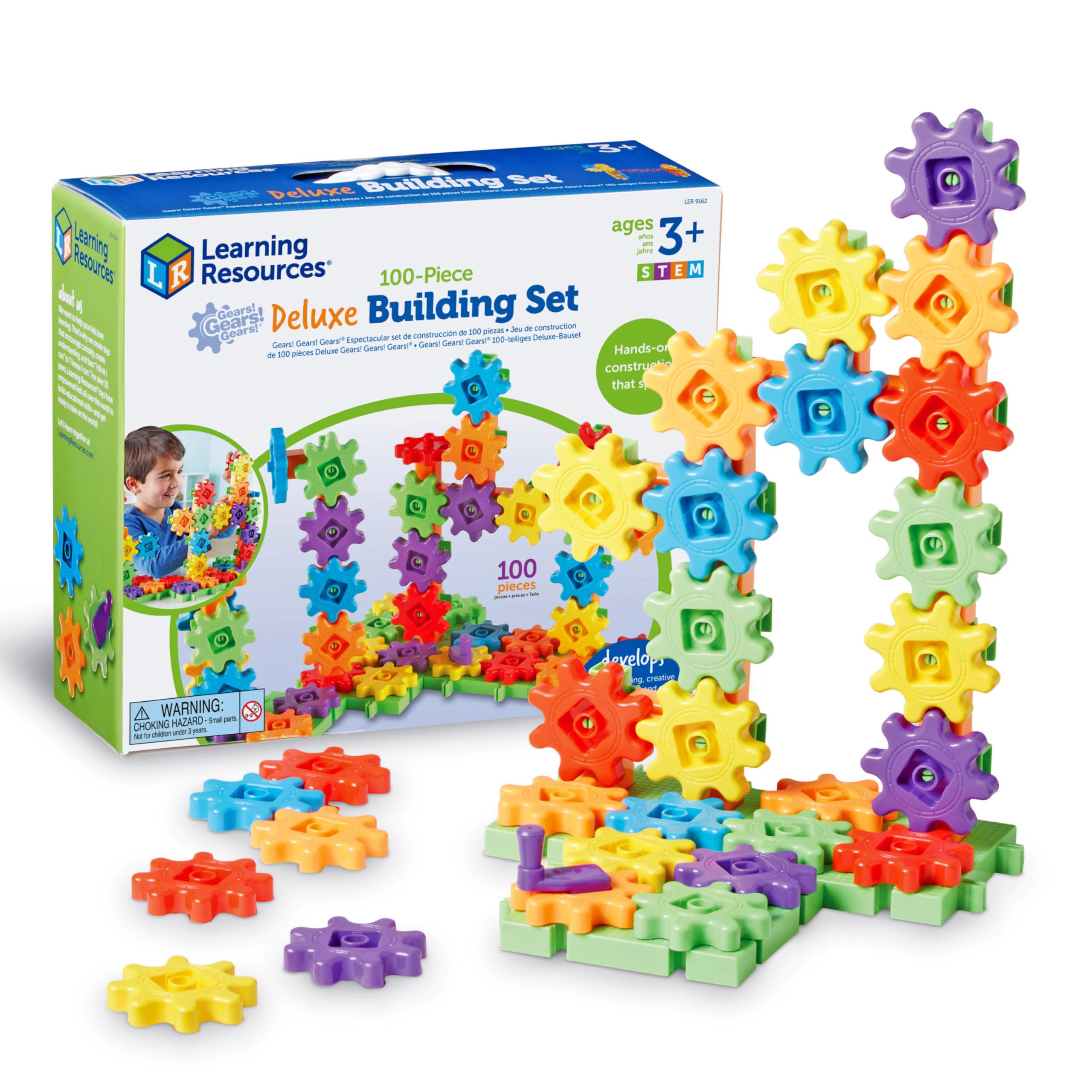 Learning Resources Gears Gears Gears Deluxe Beginners Building Set - 100 Pieces, STEM Toy for Ages 3+