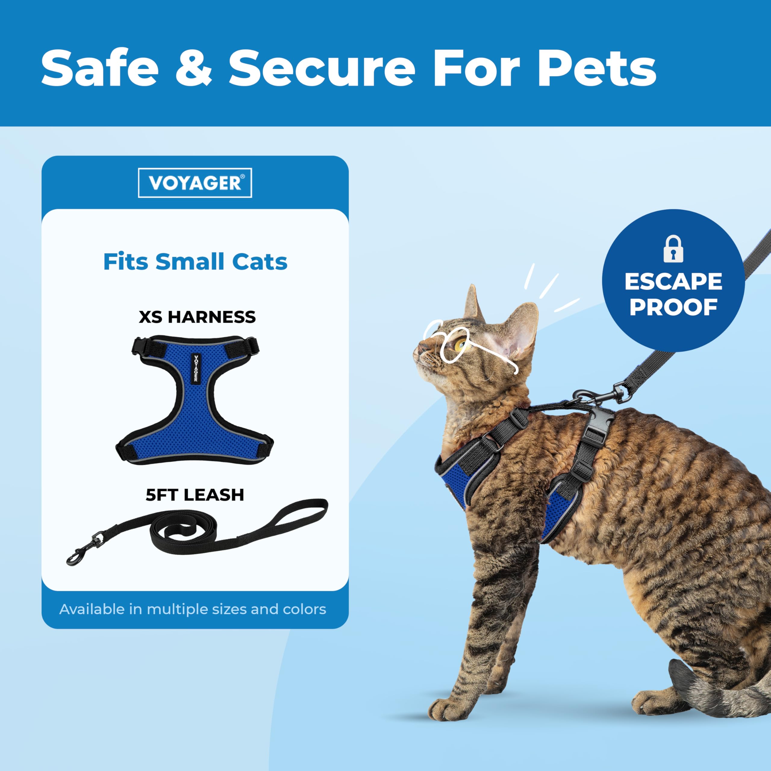 Best Pet Supplies Voyager Escape Proof Cat Harness and Leash Set - Reflective Stitching, 5ft Leash, Royal Blue, XS 2