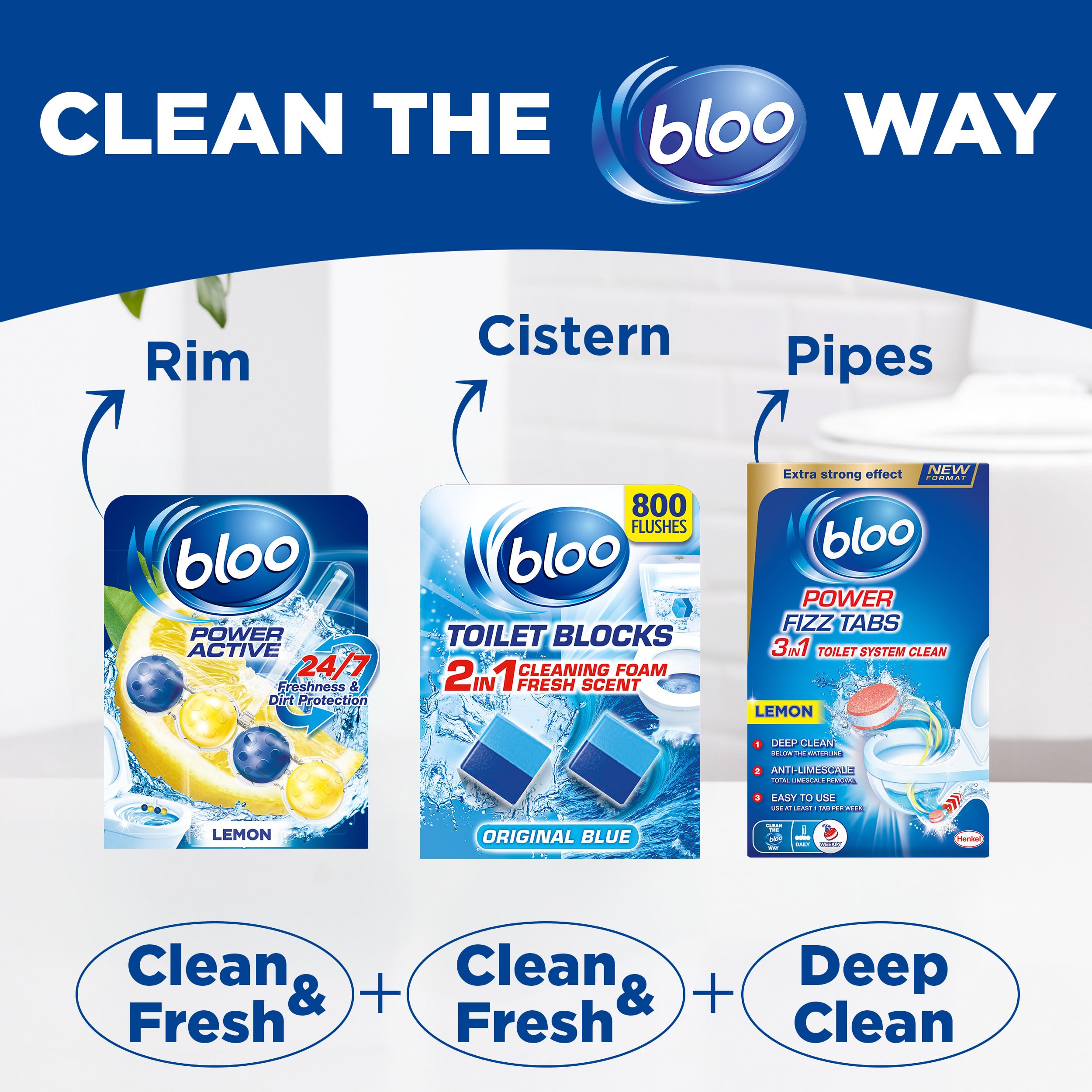 Bloo Power Active Toilet Rim Block Lemon - Anti-Limescale, Cleaning Foam, 150g 6
