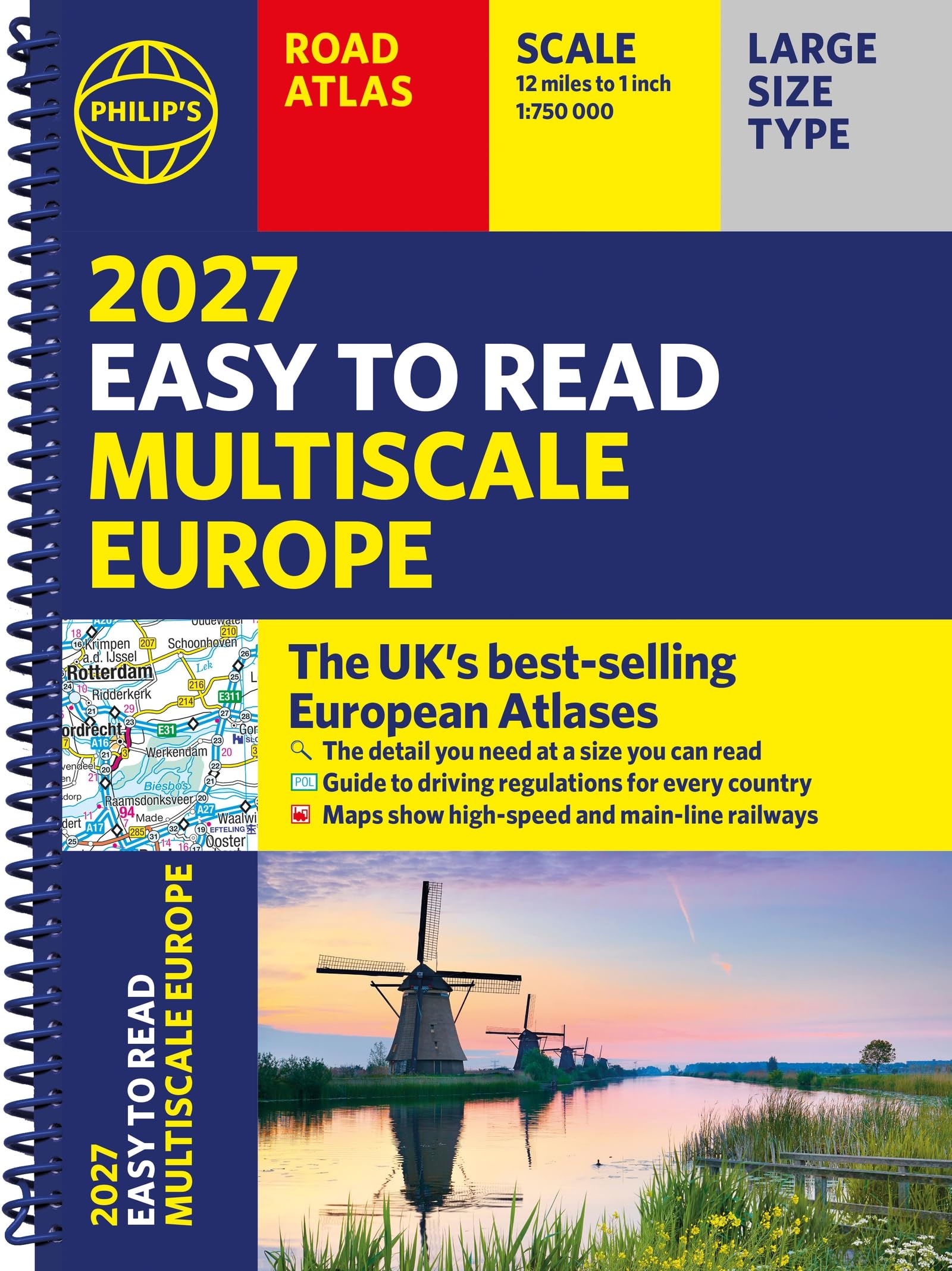 Philip's Philip's 2027 Easy to Read Multiscale Road Atlas of Europe - A4 Spiral Edition