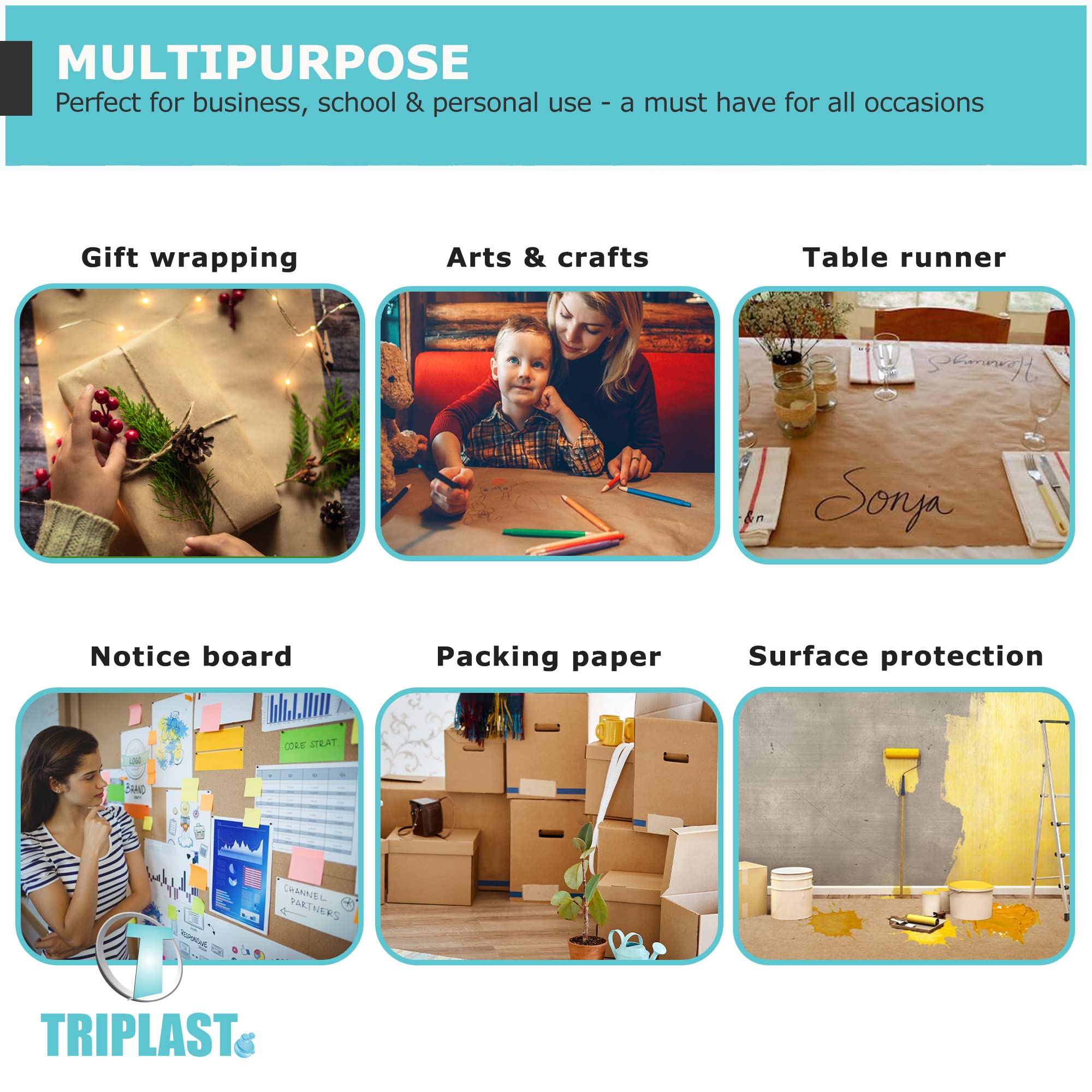 Triplast Brown ECO Kraft Paper Roll - 600mm x 20m | 90 gsm Durable & Recyclable