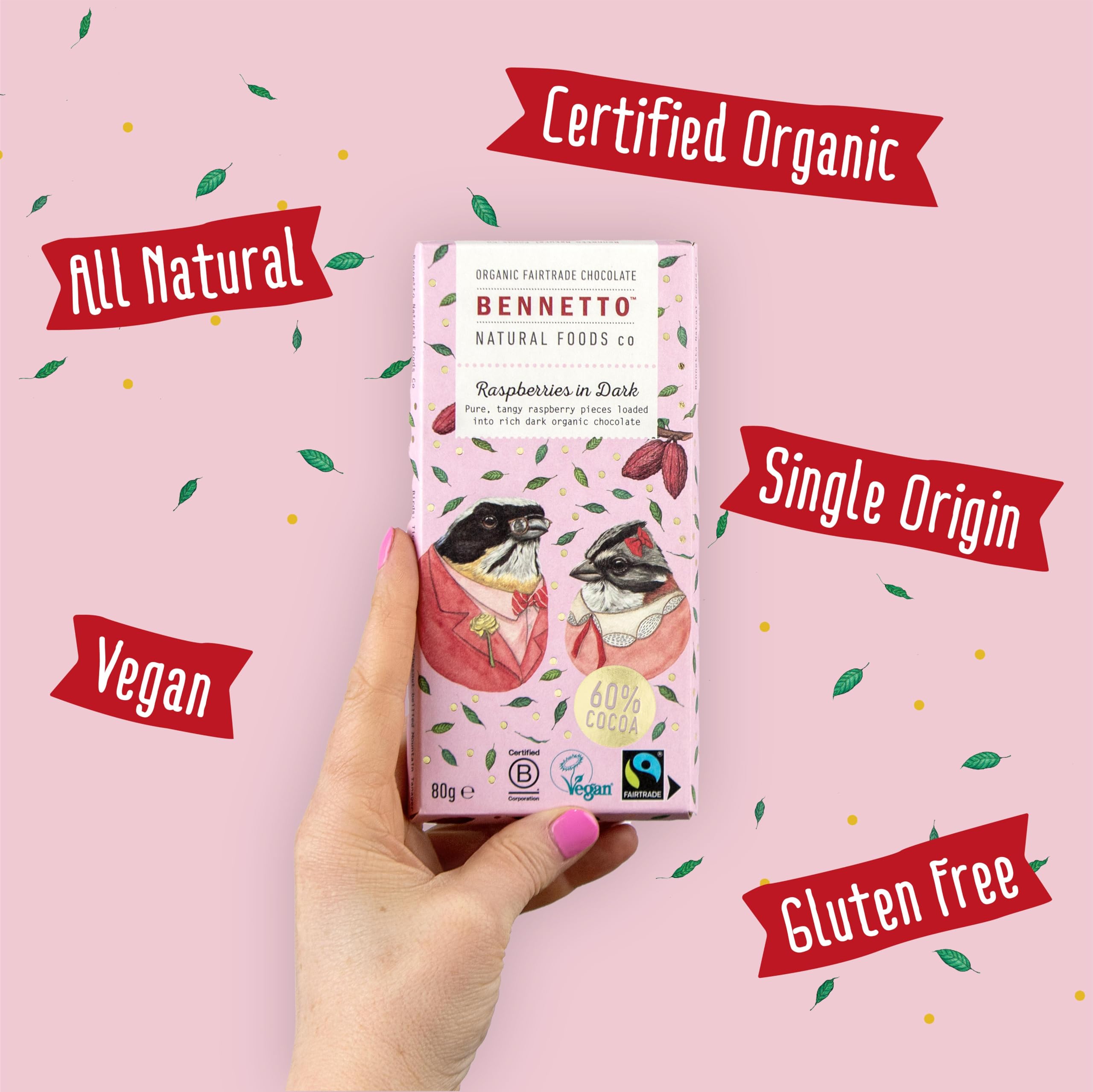 Bennetto Himbeeren in dunkler Schokoladentafel – Bio, Vegan, Fairtrade, 60 % Kakao 4