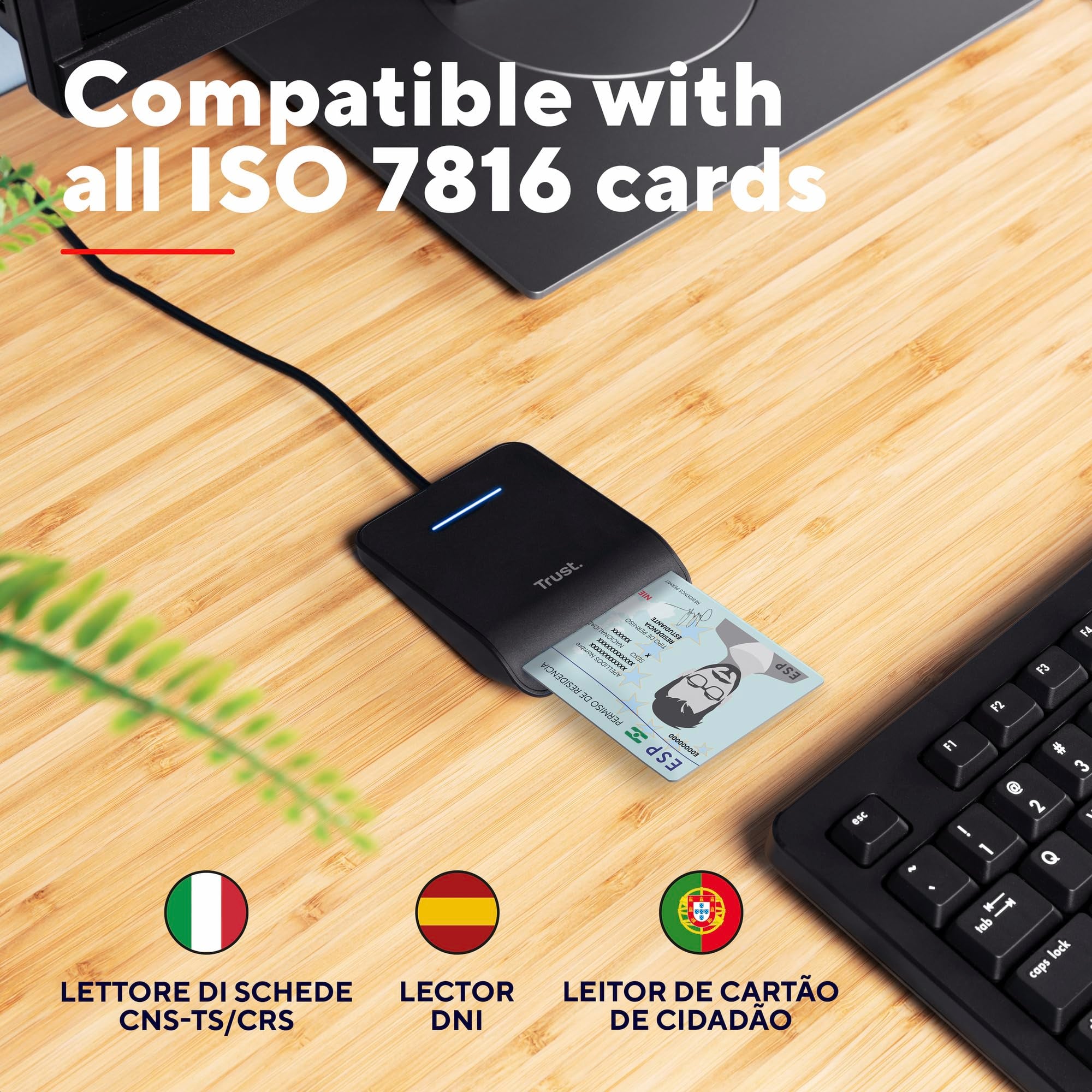 Trust Primo Smart ID Card Reader, DNI, FIPS 201, FIPS TAA and ISO 7816 Class A, B, C Compliant, 100cm Cable, Spanish/Portuguese/Italian, Secure Login, USB Card Reader Compatible with Windows/Mac 8