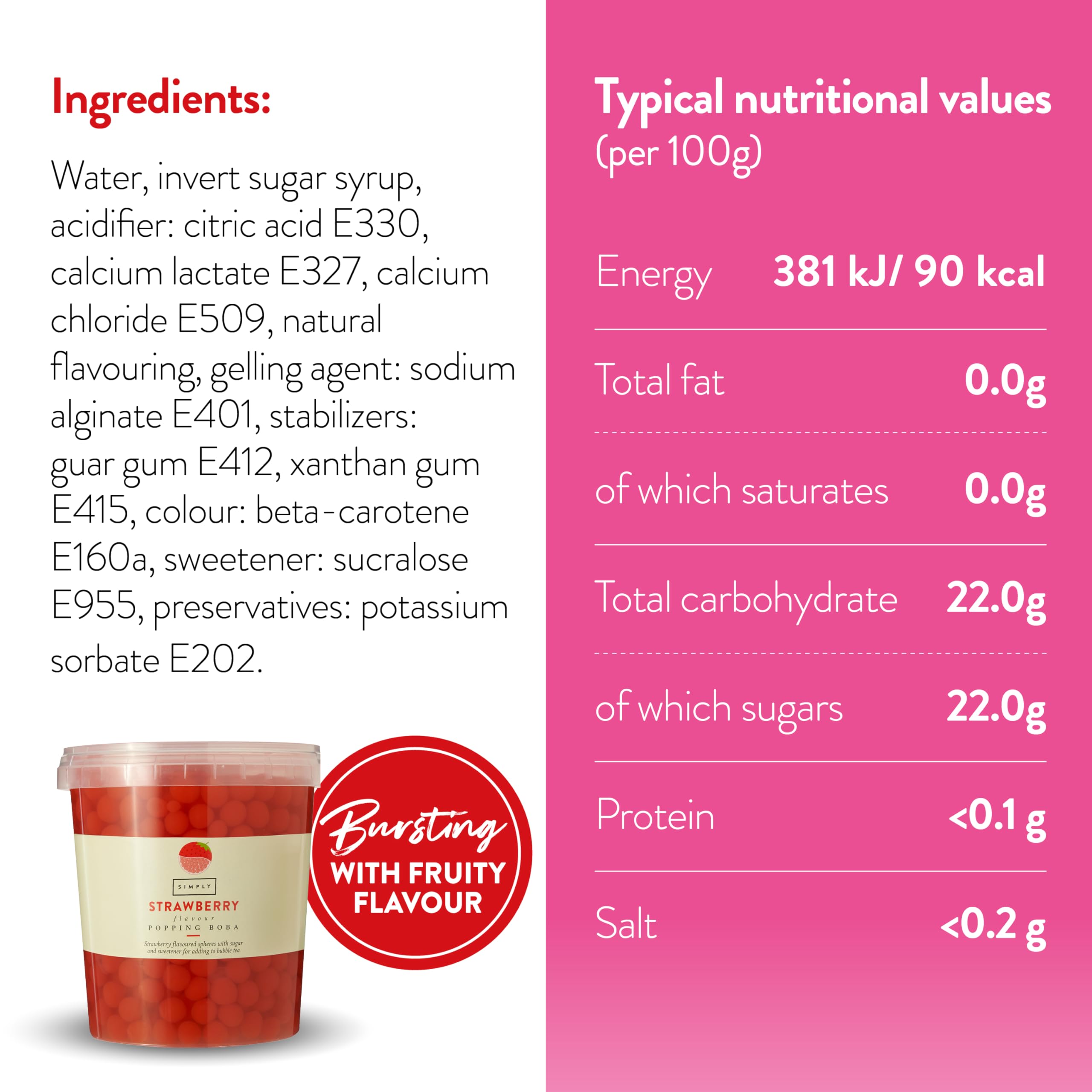 Simply Strawberry Popping Boba - Juicy Fruit Juice Flavoured Pearls for Bubble Tea & Desserts | 870g 3
