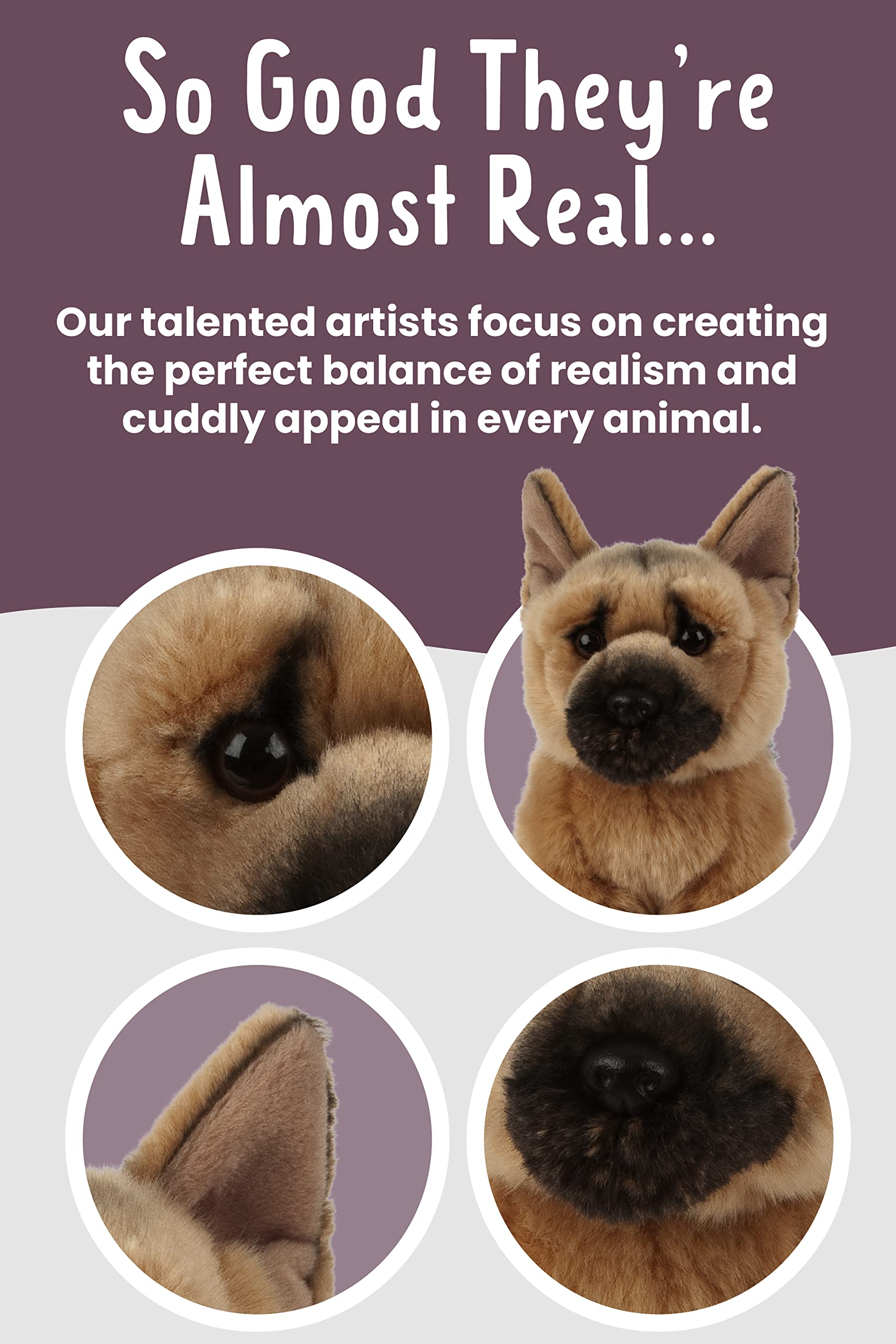 Living Nature German Shepherd Plush Toy - 20cm Realistic Soft Dog 8