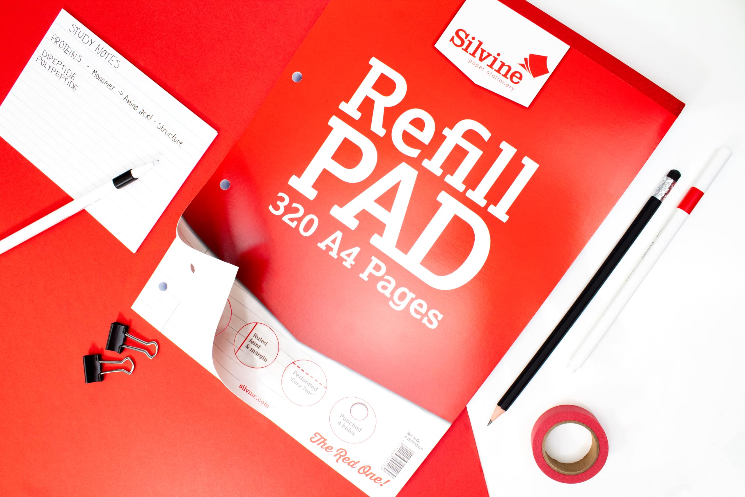 Silvine A4 Refill Pad - 320 Pages Lined with Margin | 75gsm Paper | 4-Hole Punched 5