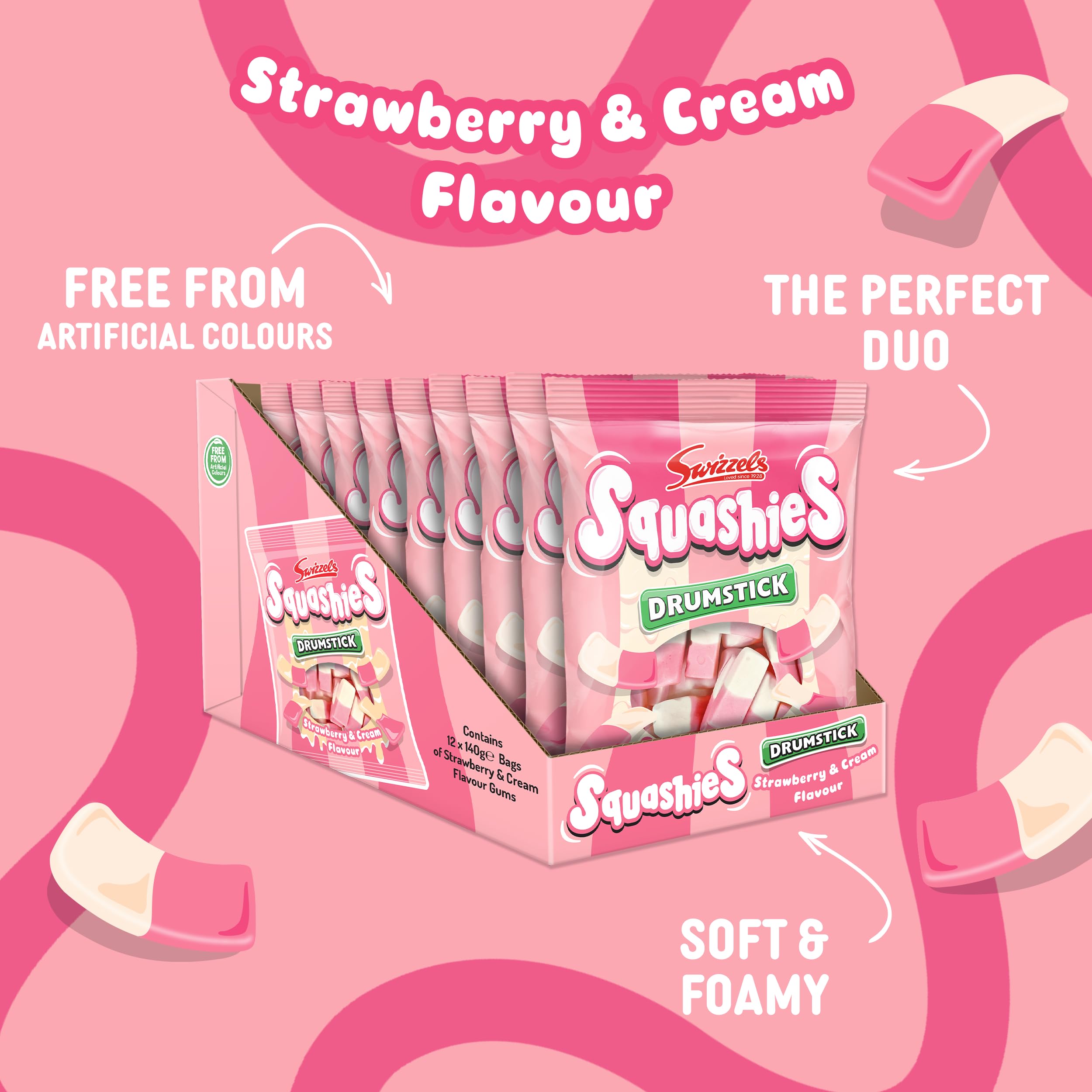 Swizzels Squashies Strawberry and Cream Flavour Sweets | 12 x 140g Bags 3