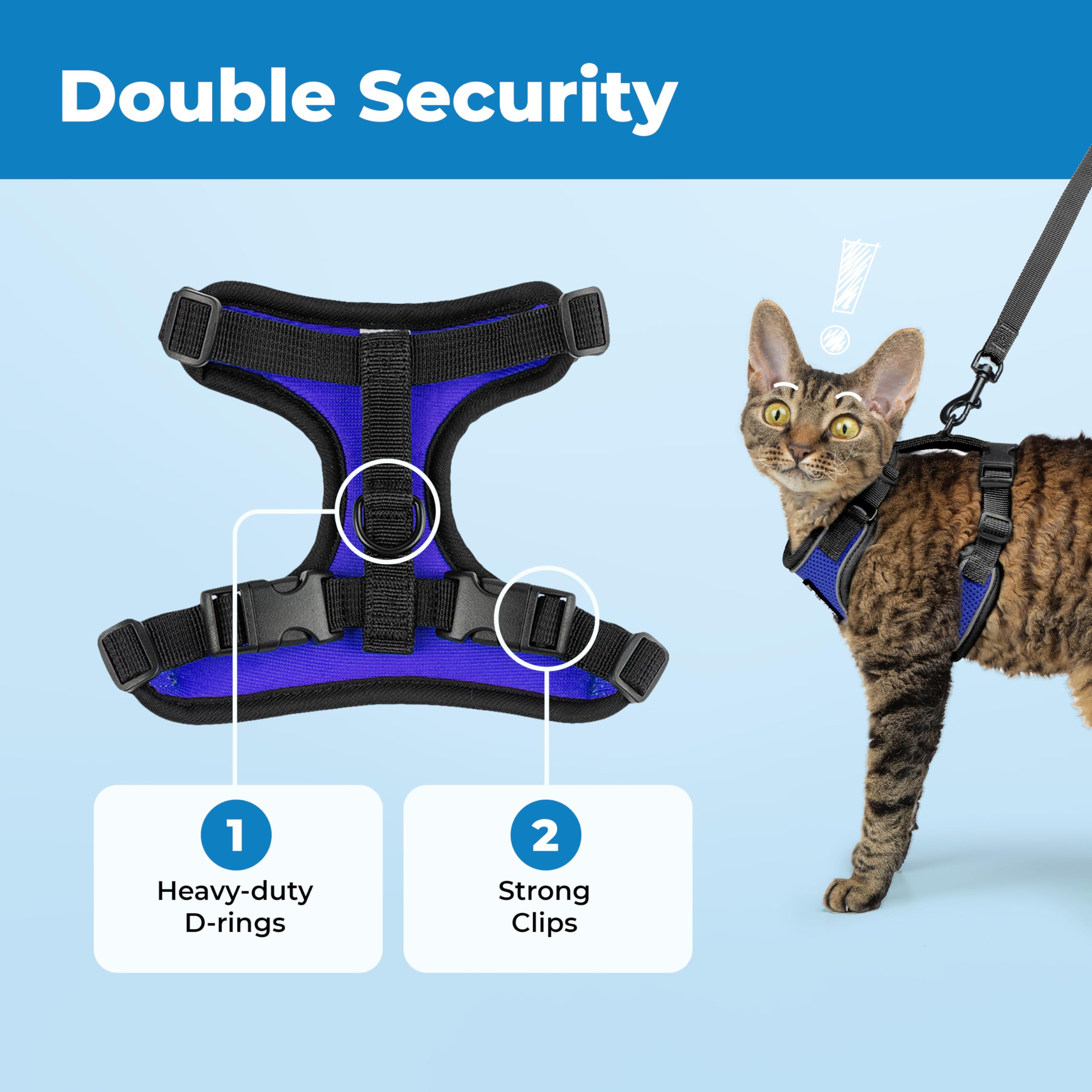 Best Pet Supplies Voyager Escape Proof Cat Harness and Leash Set - Reflective Stitching, 5ft Leash, Royal Blue, XS 5