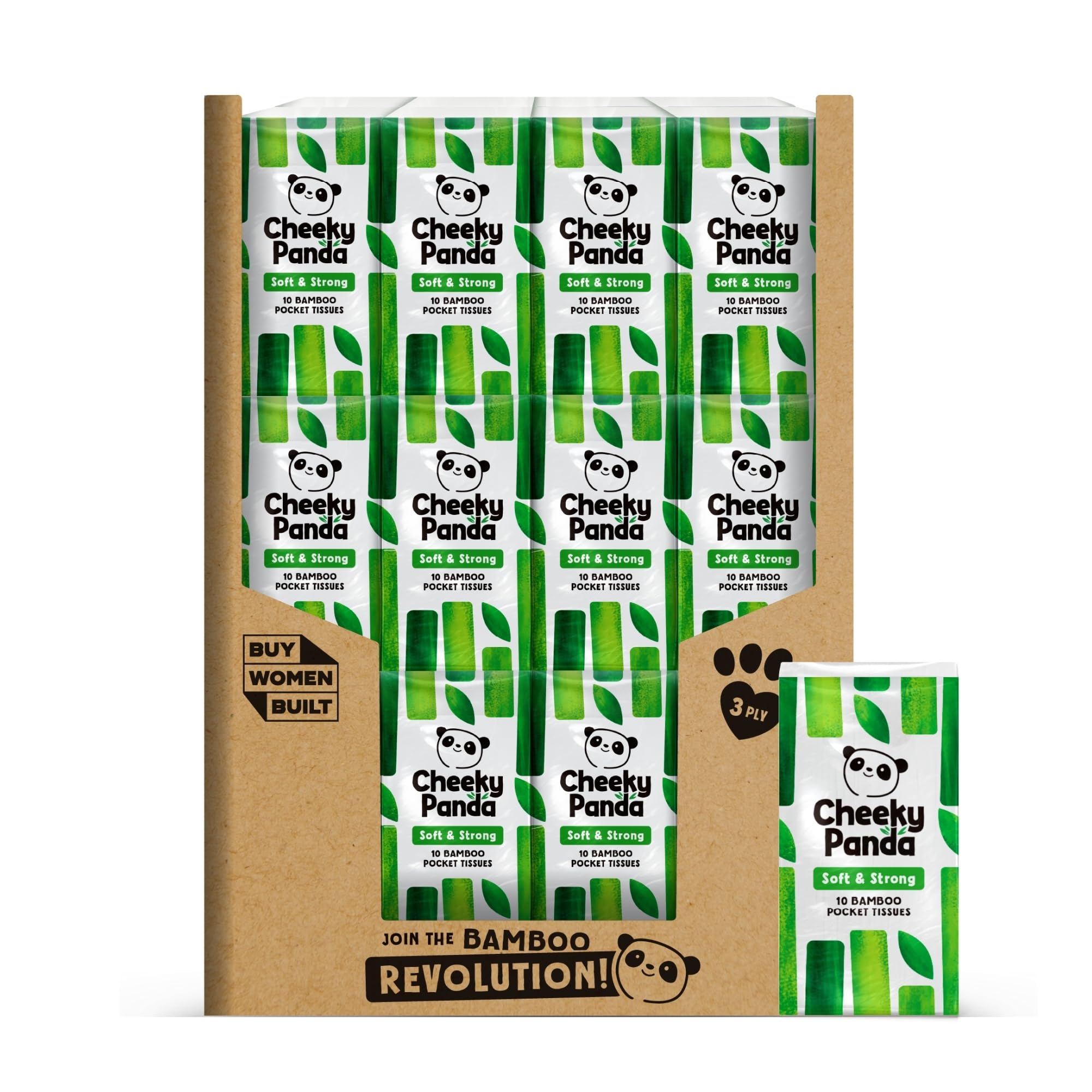 The Cheeky Panda Bamboo Pocket Tissues - Bulk Box of 96 Packs (10 Tissues Each) | Hypoallergenic