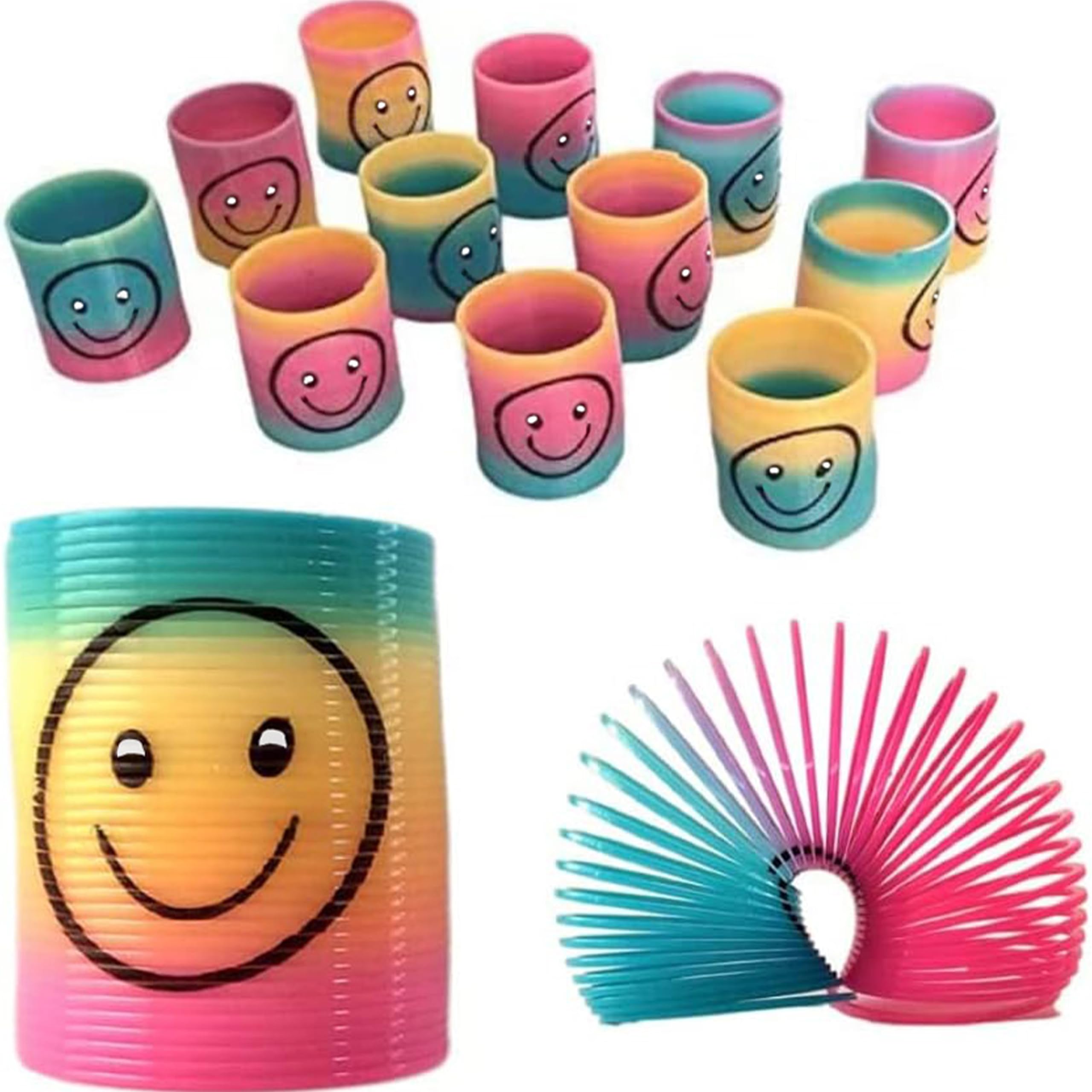 SHATCHI 6Pcs Rainbow Smile Face Spring Toys - Stretches Up to 1 Meter | Plastic