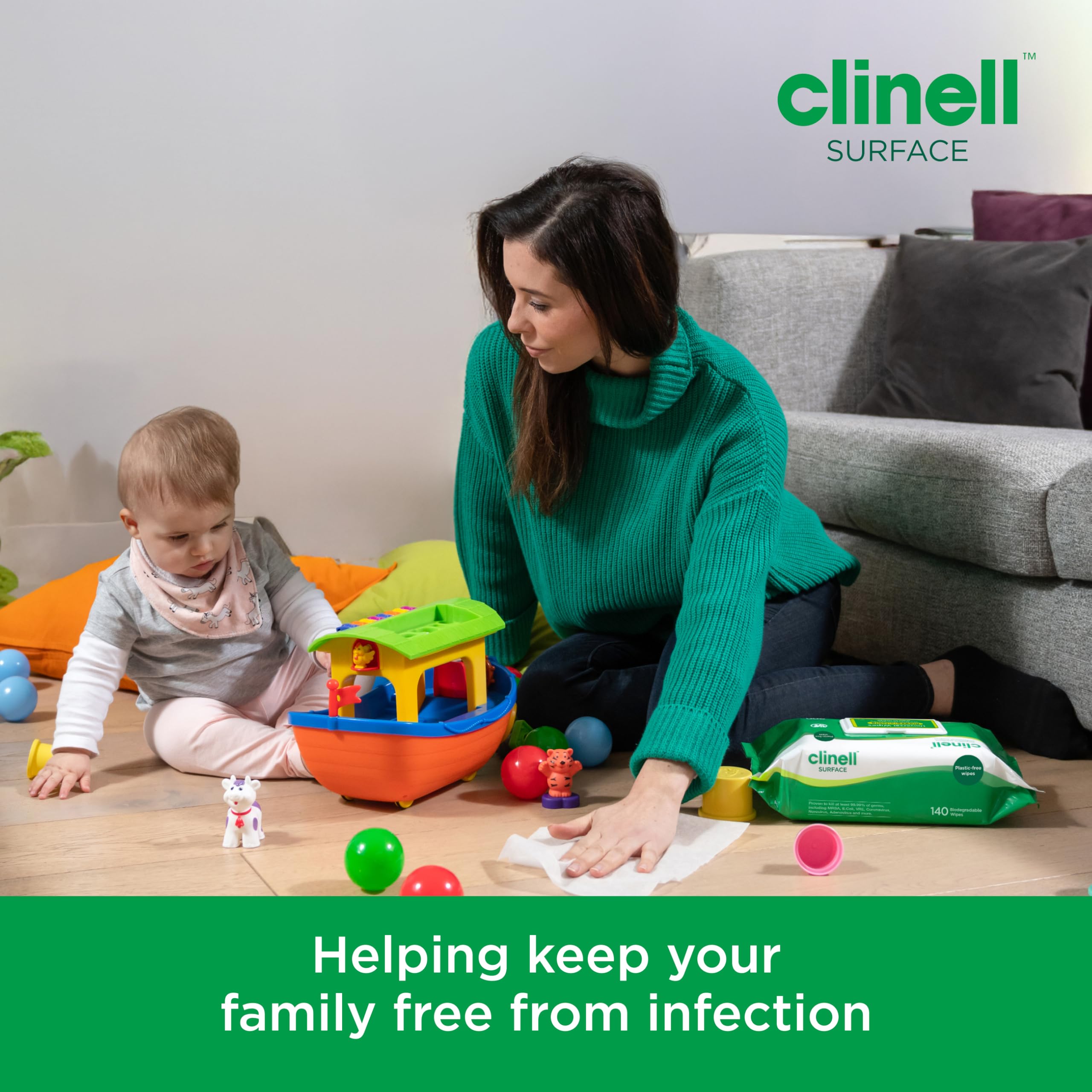 Clinell Universal Biodegradable Disinfectant Wipes - 140 Count Pack | Kills 99.99% Germs 3