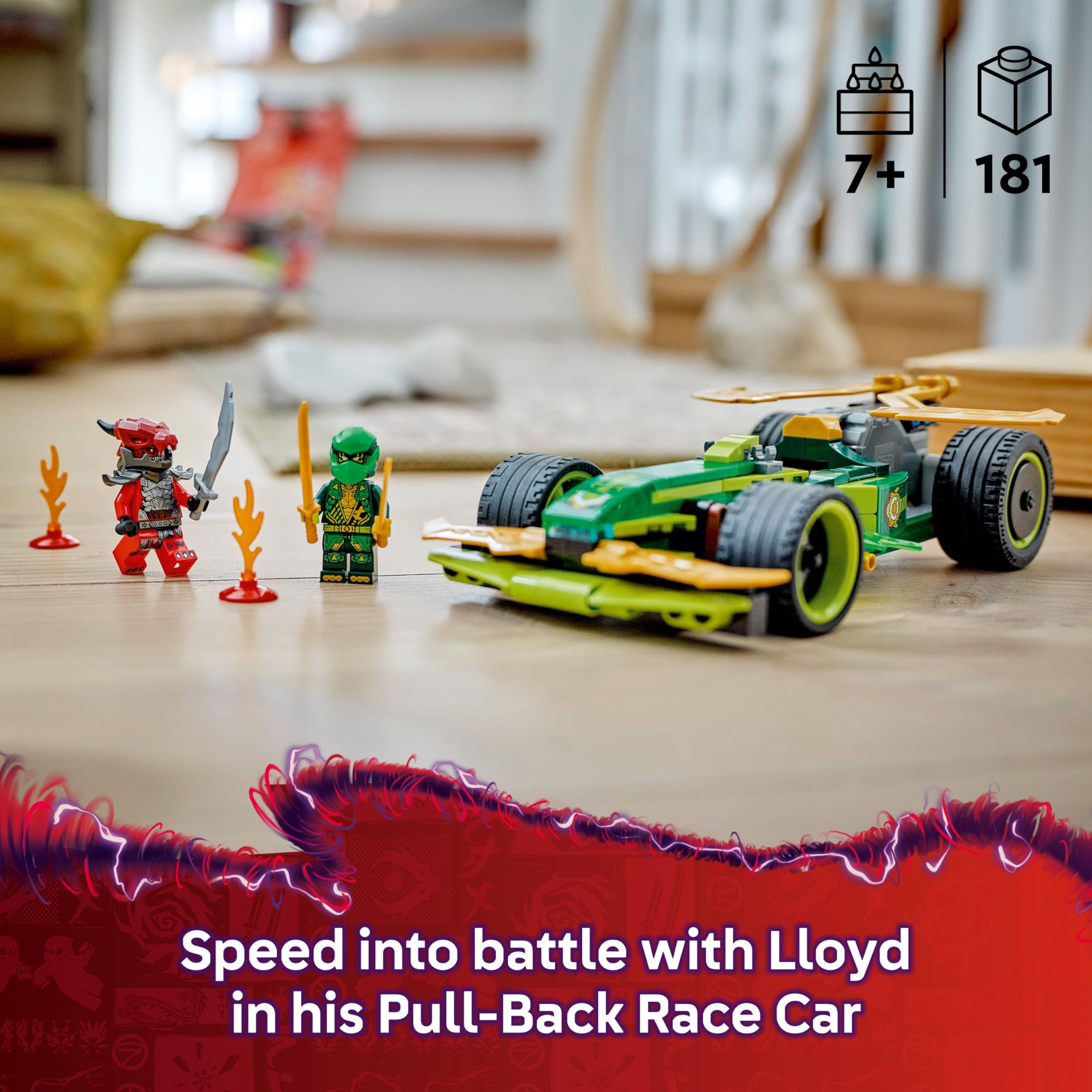 LEGO NINJAGO Lloyd’s Pull-Back Race Car Toy Set 71828 with 2 Minifigures for Ages 7+