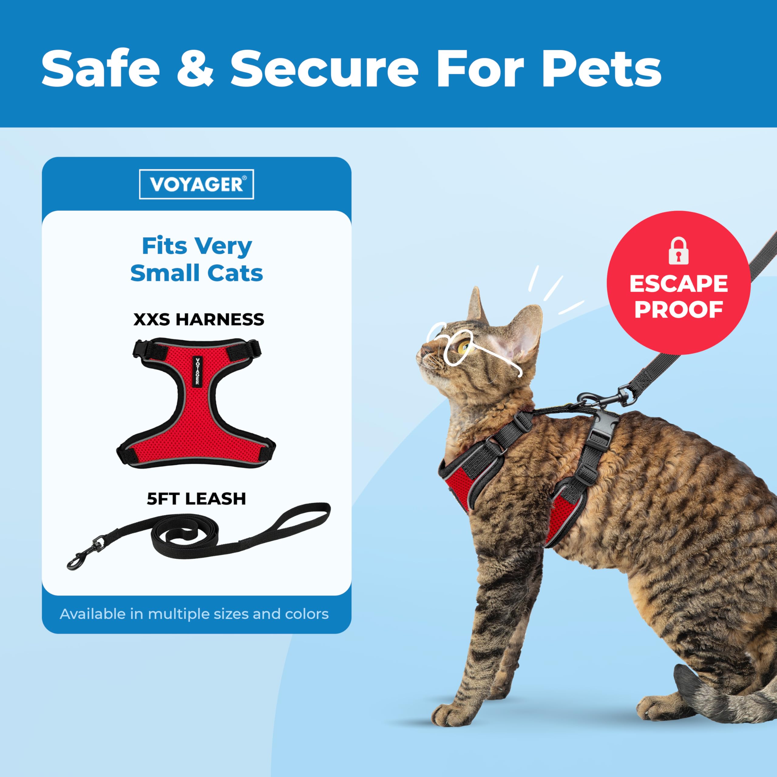 Best Pet Supplies Voyager Escape Proof Cat Harness and Leash Set - Reflective Stitching, All-Weather Air Mesh | XXS Size | Black Trim-Red 2