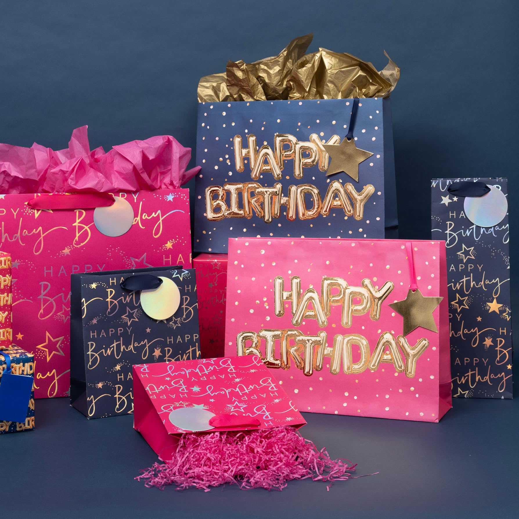 Glick Large Bottle Gift Bag - Happy Birthday Script | 125 x 360 x 120 mm | Blue 5