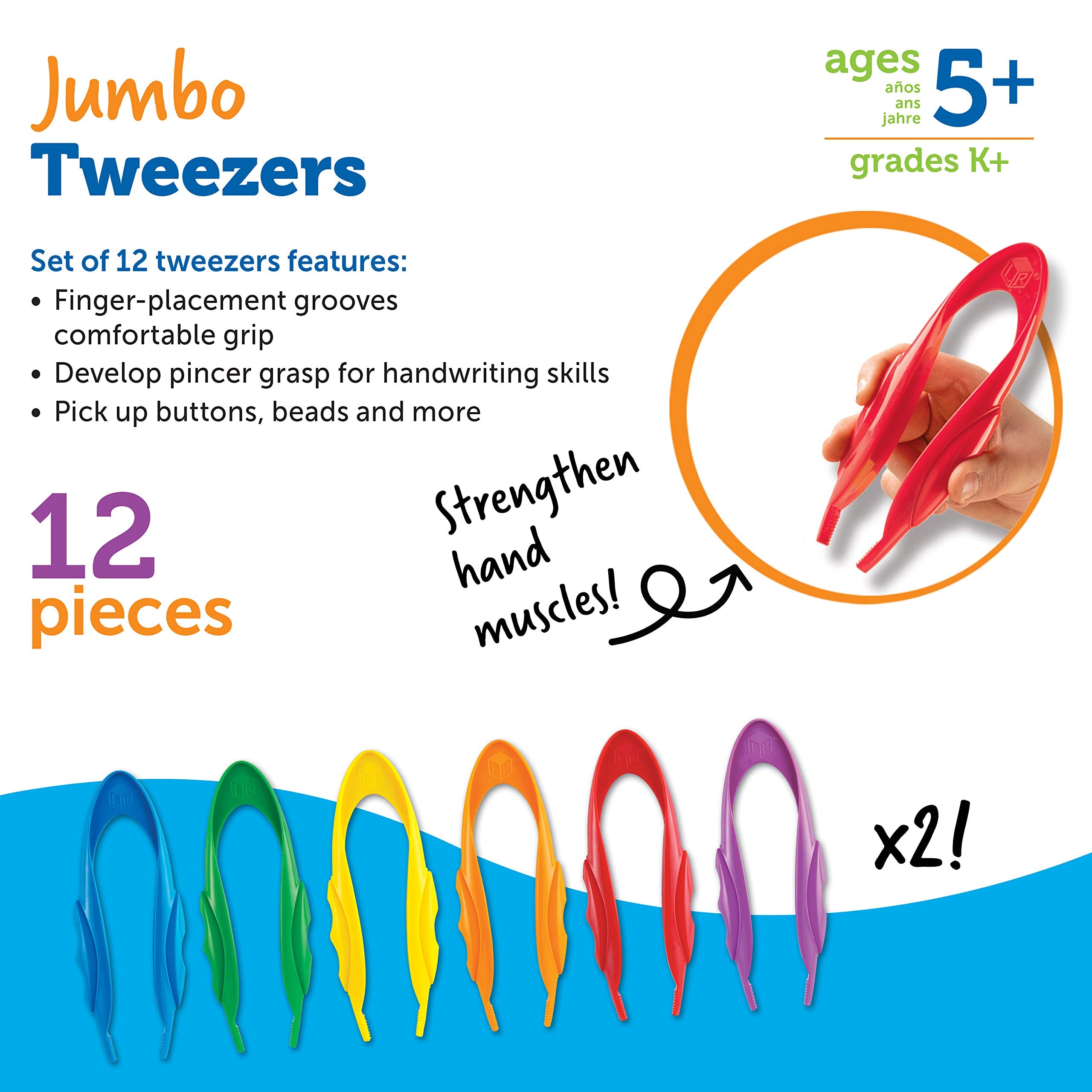Learning Resources Jumbo Tweezers Set of 12 - Fine Motor Skill Development | Sorting & Counting Tool | Ages 5-9 6
