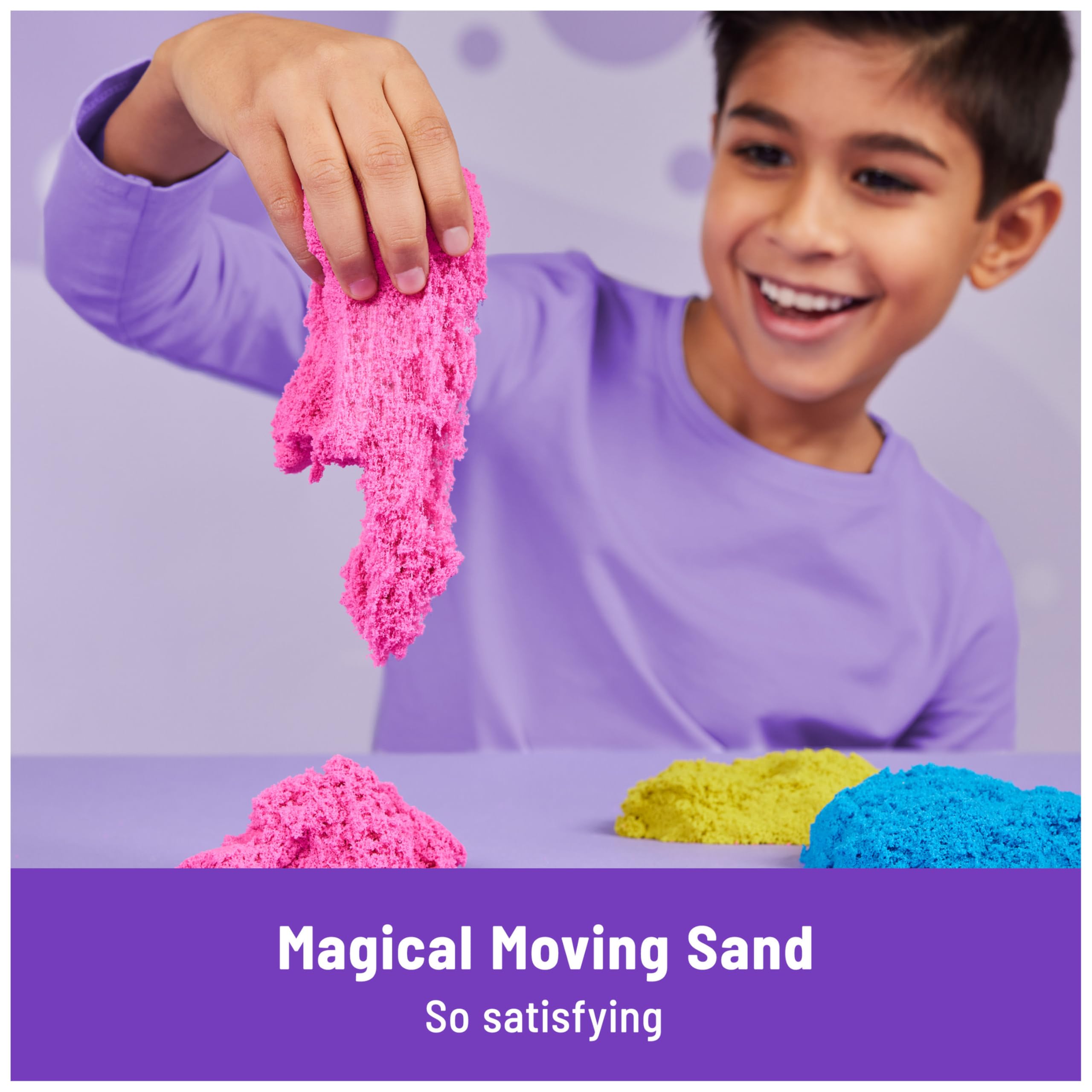Kinetic Sand Squish N’ Create Playset - 382g Blue, Yellow, Pink Sand | 5 Tools | Ages 3+ 7
