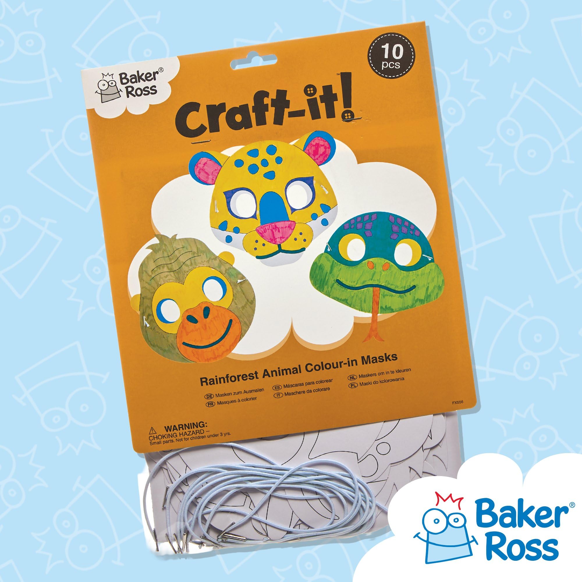 Baker Ross FX556 Rainforest Animal Colour In Masks - Pack of 10 | Felt Cloth | Ages 3+ 5