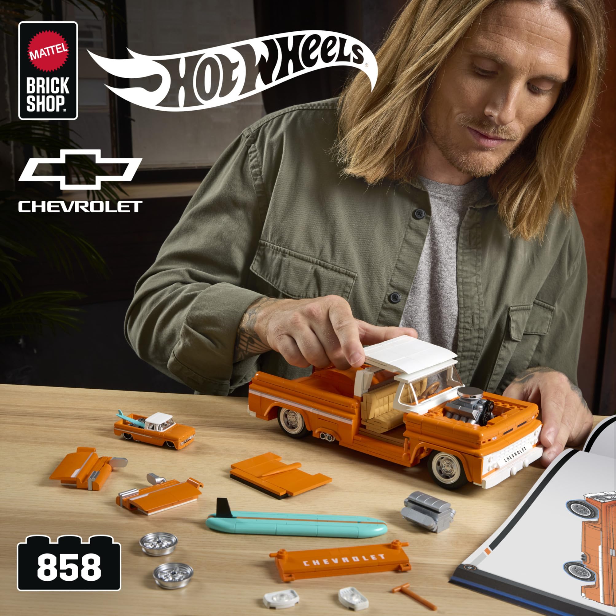 Mattel Brick Shop Hot Wheels Elite Series Building Set - Custom ’62 Chevy Pickup, 857-Piece Set for Ages 10+ 3
