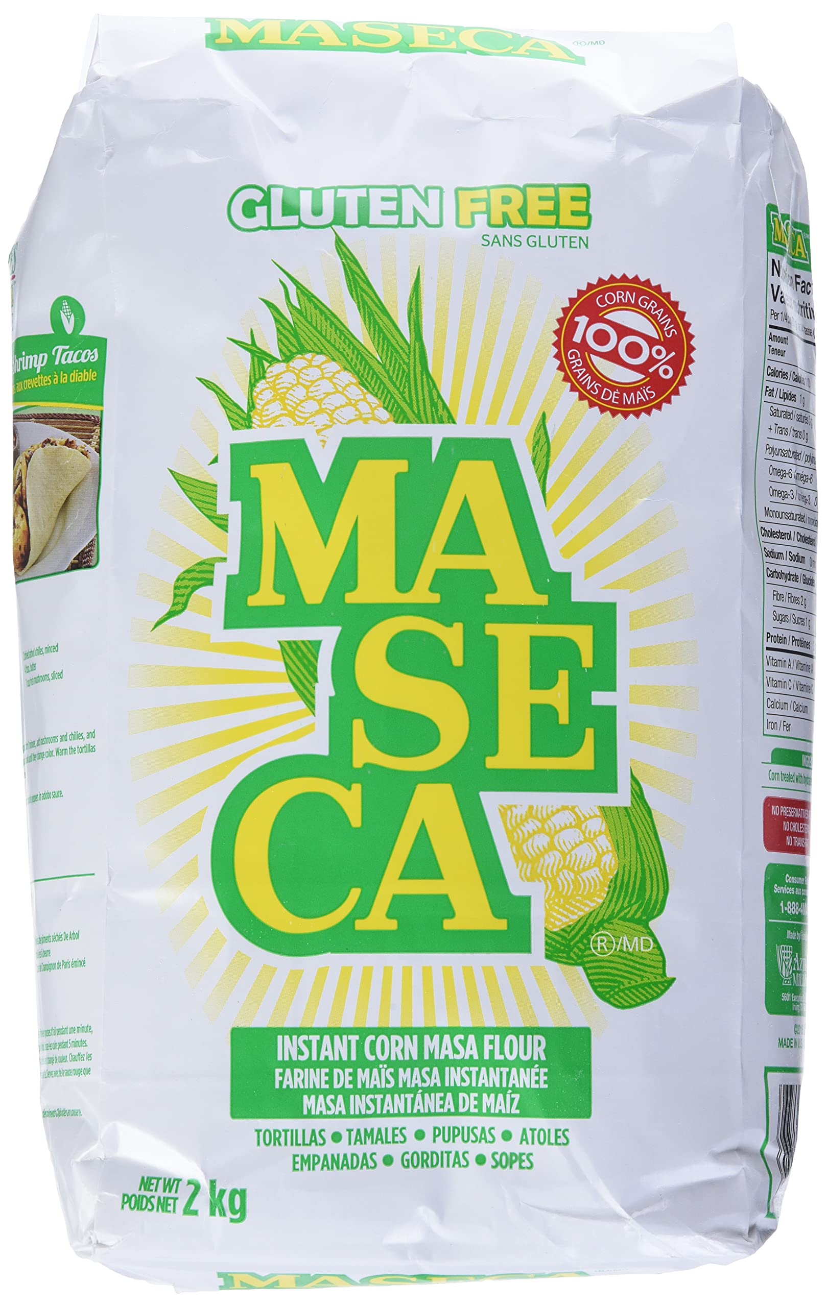 Maseca Instant-Maismehl, 1,8 kg – glutenfrei, ohne Konservierungsstoffe, ohne Cholesterin
