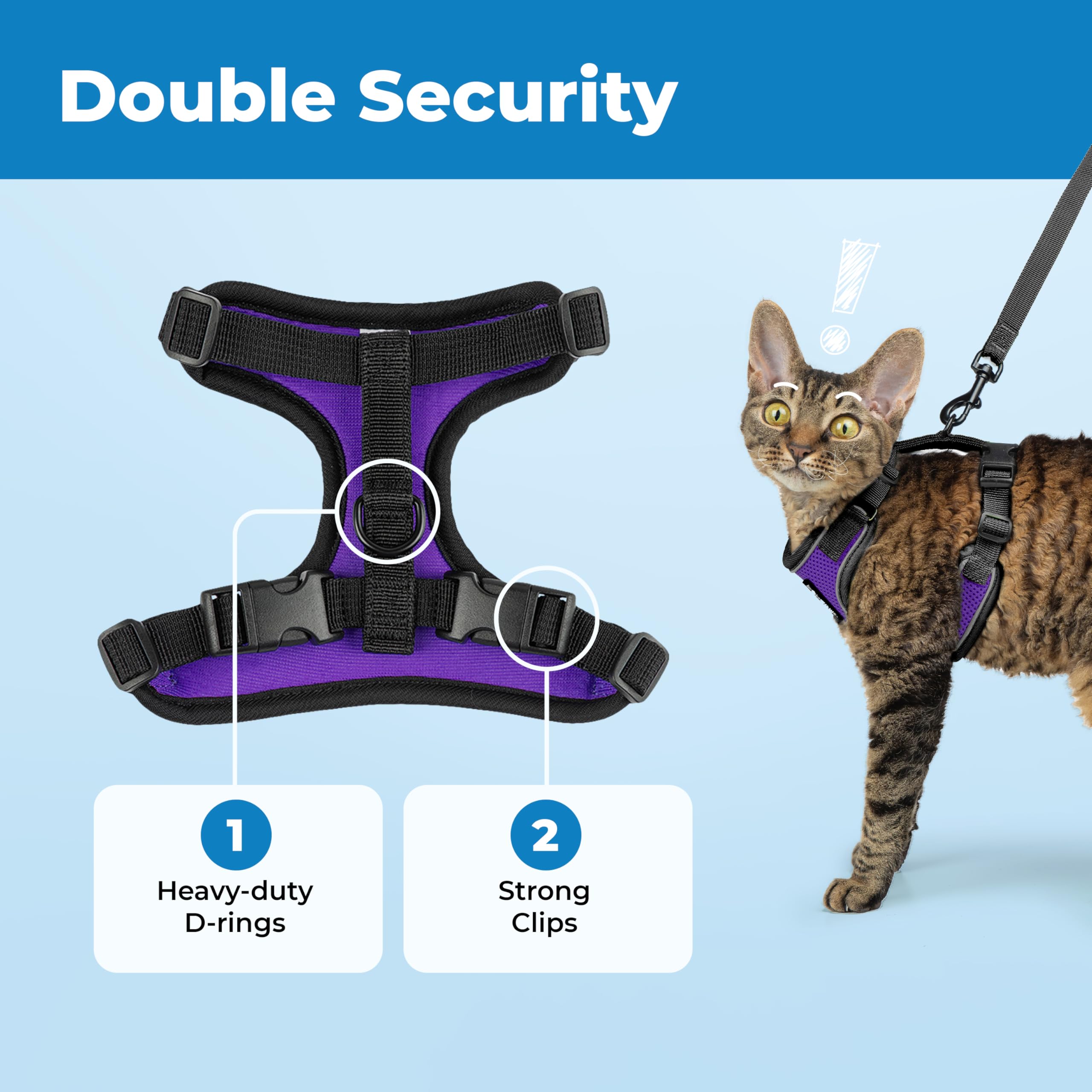 Best Pet Supplies Voyager Escape Proof Cat Harness and Leash Set - Reflective Stitching, 5ft Leash, Adjustable Fit - Black Trim-Purple, Small 5
