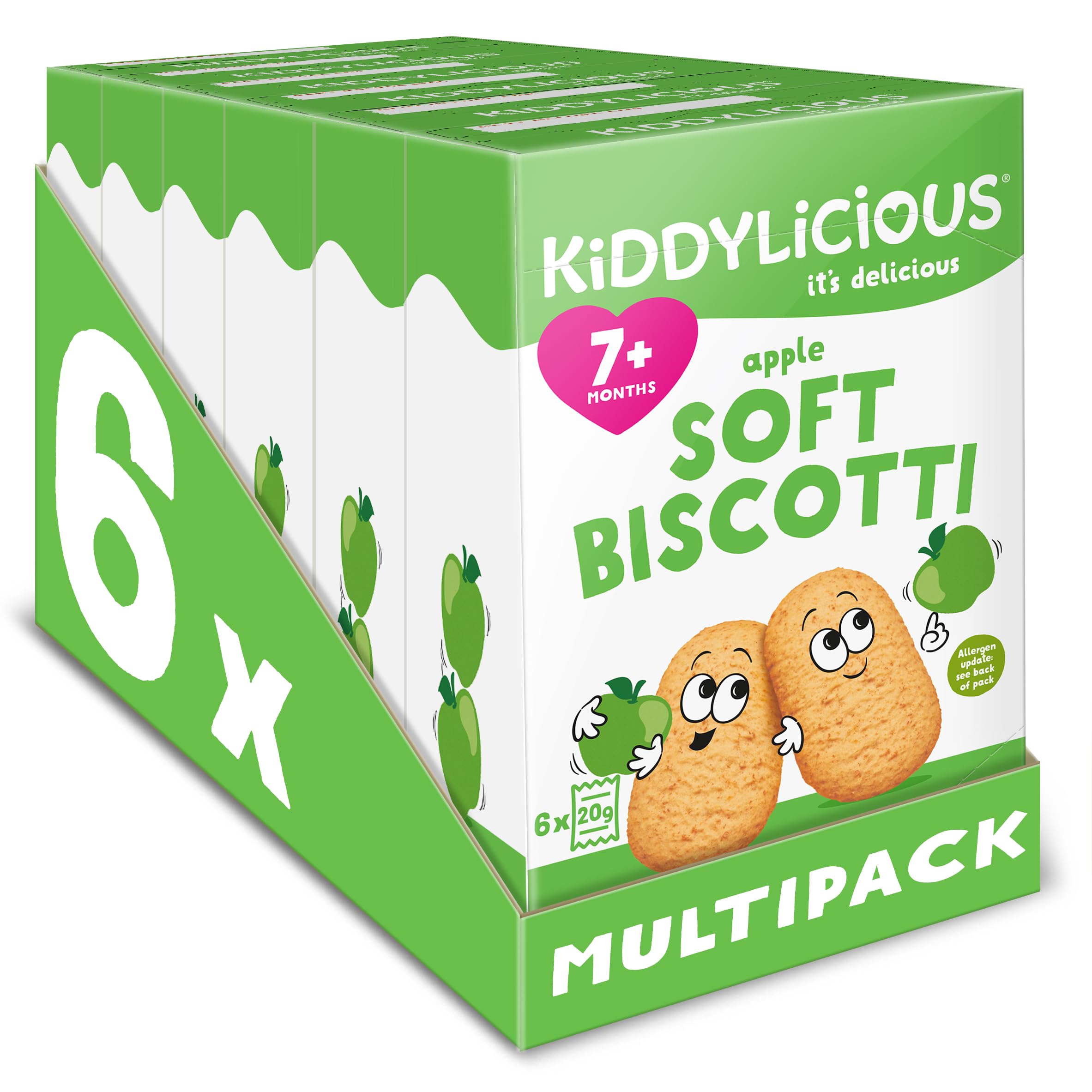 Kiddylicious Apple Biscotti - Soft Whole Wheat Finger Food for Babies 7+ Months | 6 Count Pack