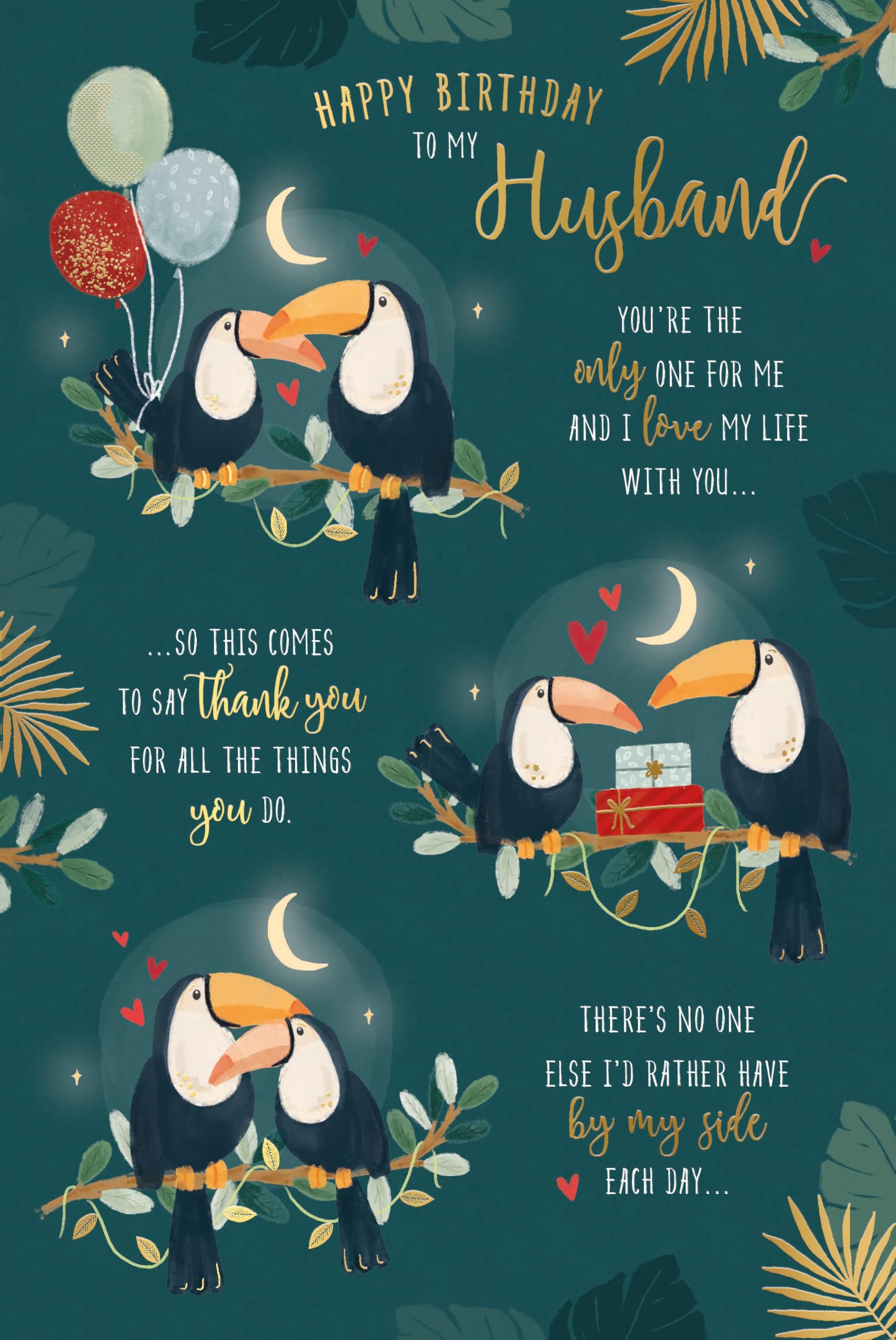 Wishing Well Husband Birthday Card - Toucan Design | 6 x 9 Inches | Gold Foil Accents