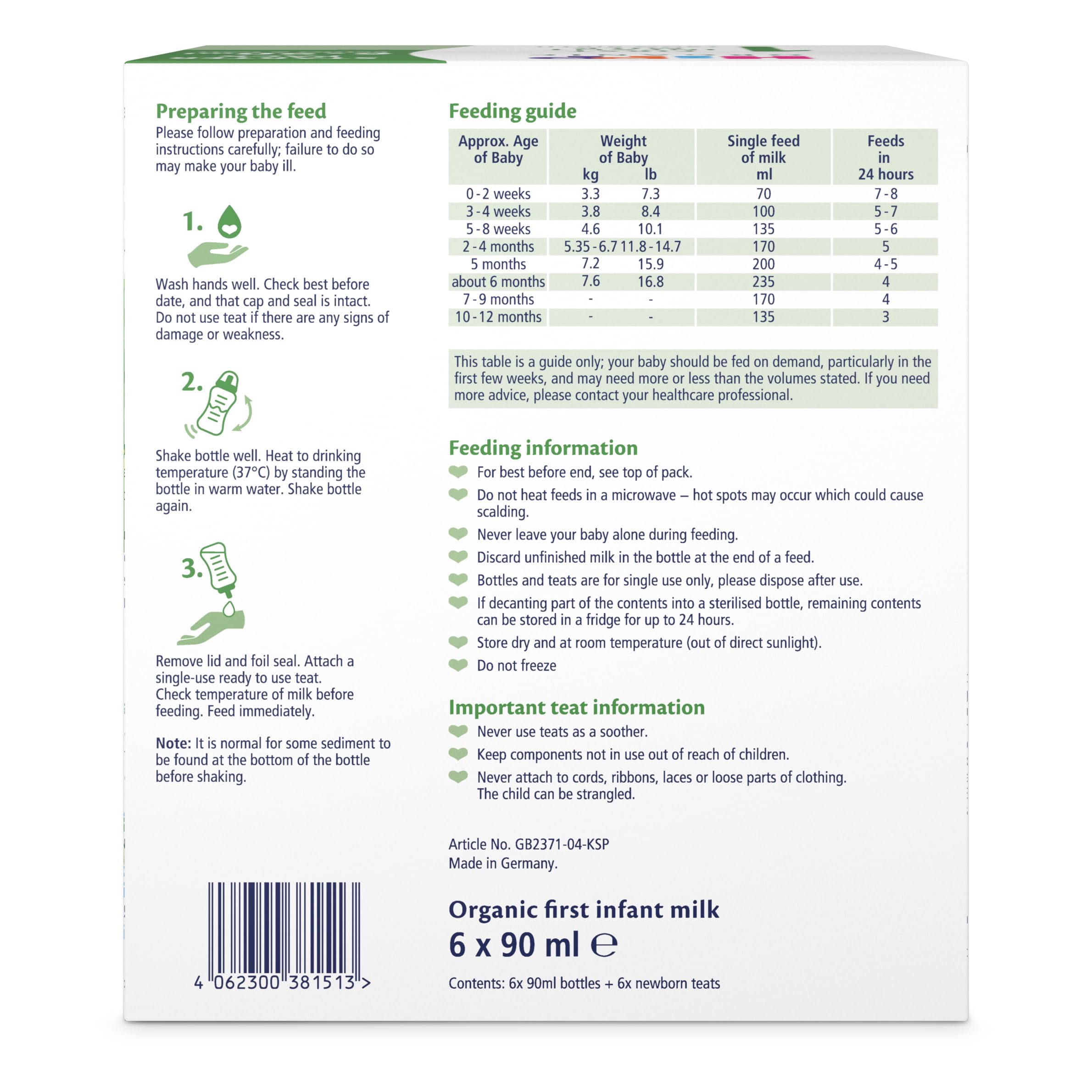 HiPP Organic First Infant Ready to Feed Liquid Baby Formula Starter Pack | Suitable from Birth | 6 x 90ml Bottles 7