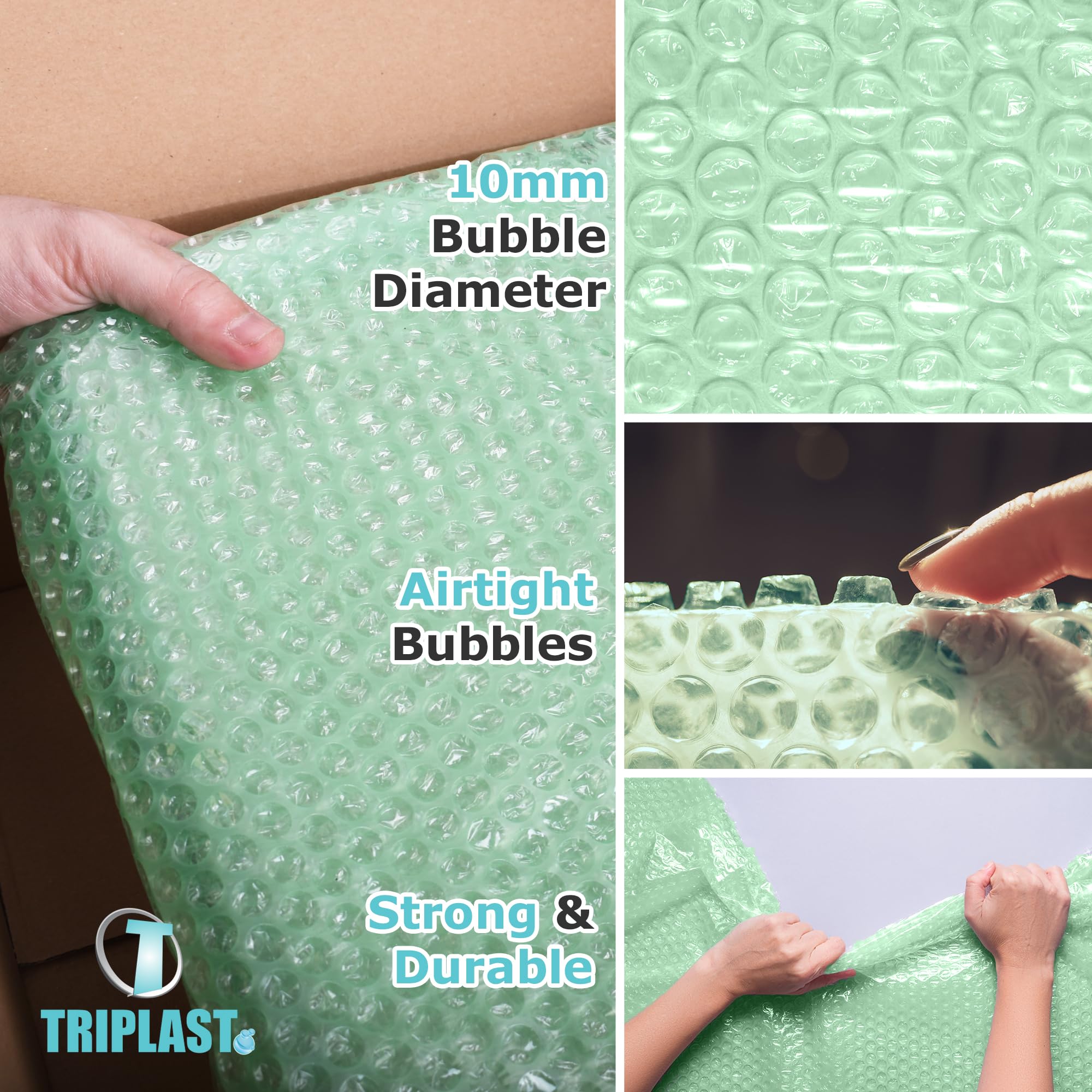 Triplast Biodegradable Green Bubble Wrap Roll - 300mm x 10m | Small 10mm Bubbles | Recyclable LDPE 4
