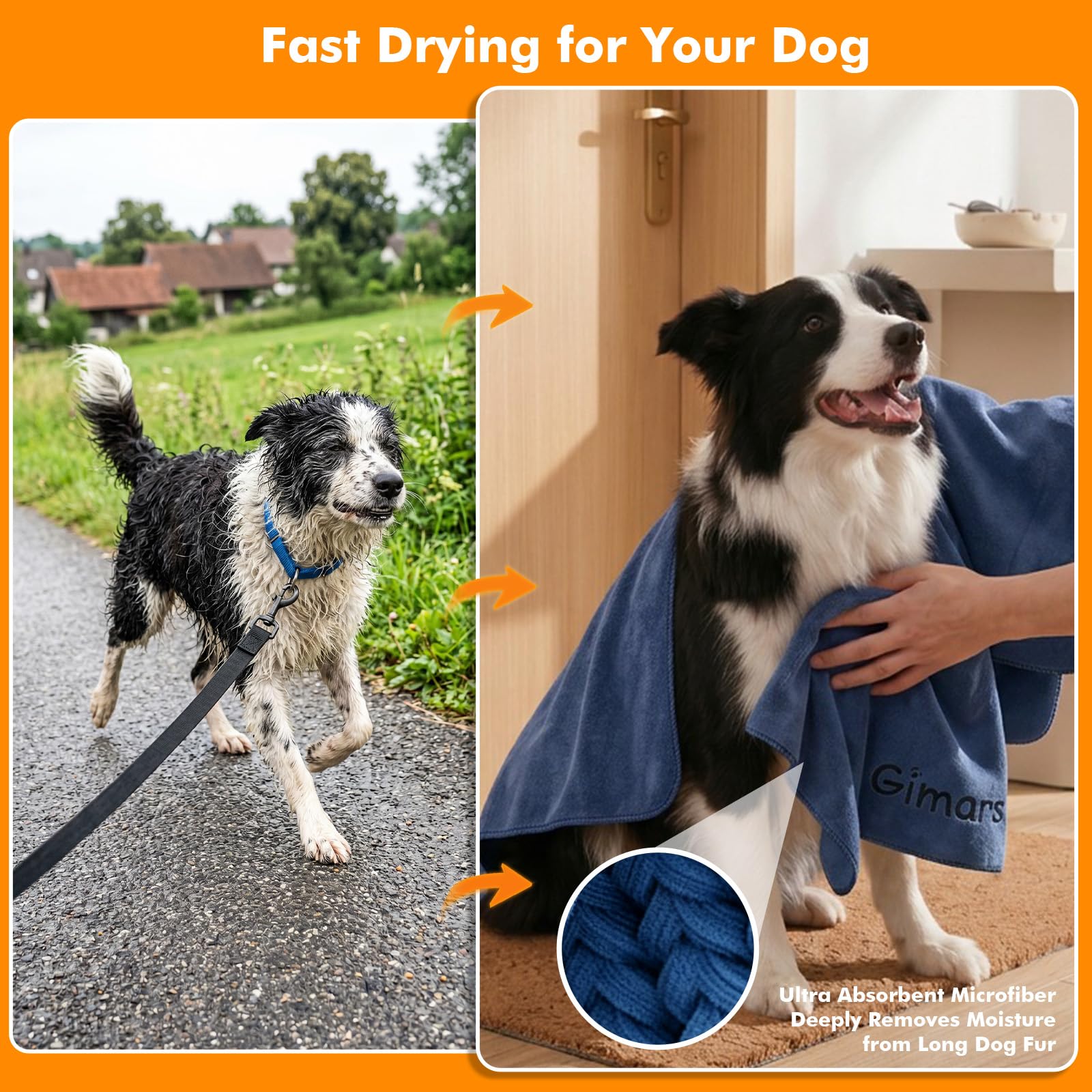 Gimars Super Absorbent Microfibre Dog Towel - 2 Pack, 75x35cm, Quick Dry 8