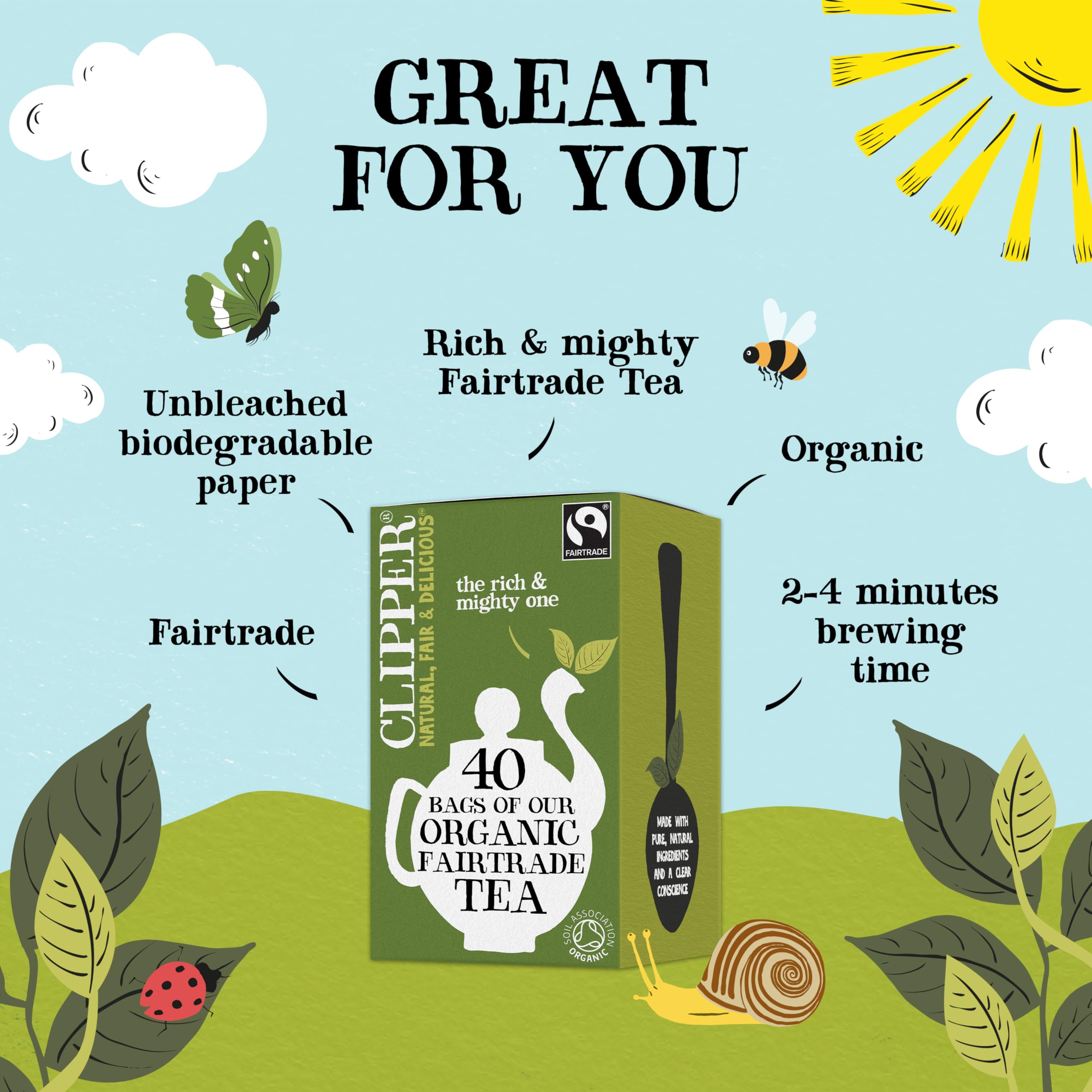 Clipper Natural, Fair & Delicious Fairtrade Organic Everyday Black Tea Bags - 40 Count, Plastic-Free