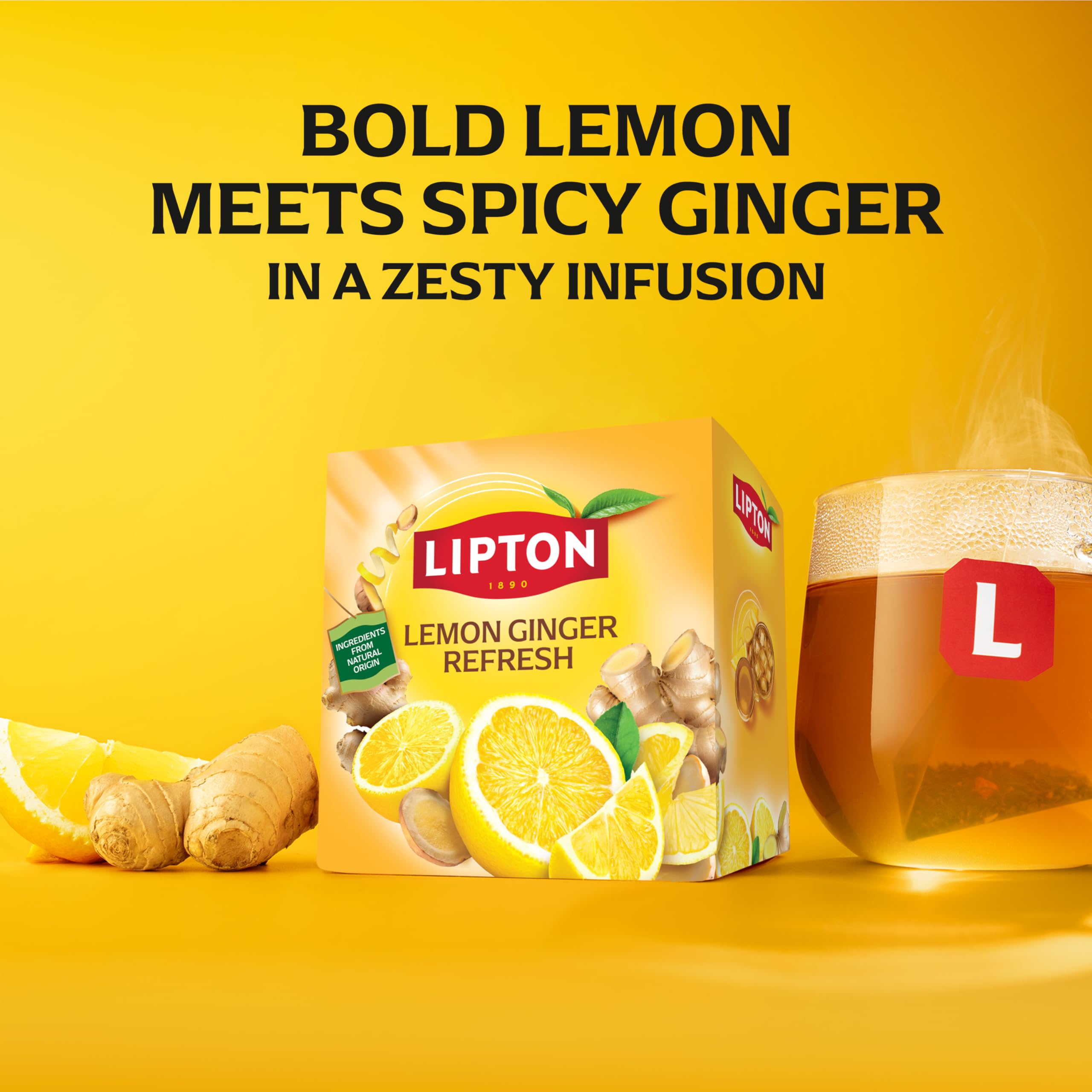 Lipton Lemon Ginger Refresh Fruit Infusion Herbal Tea Bags, 20 Count, Caffeine Free 2