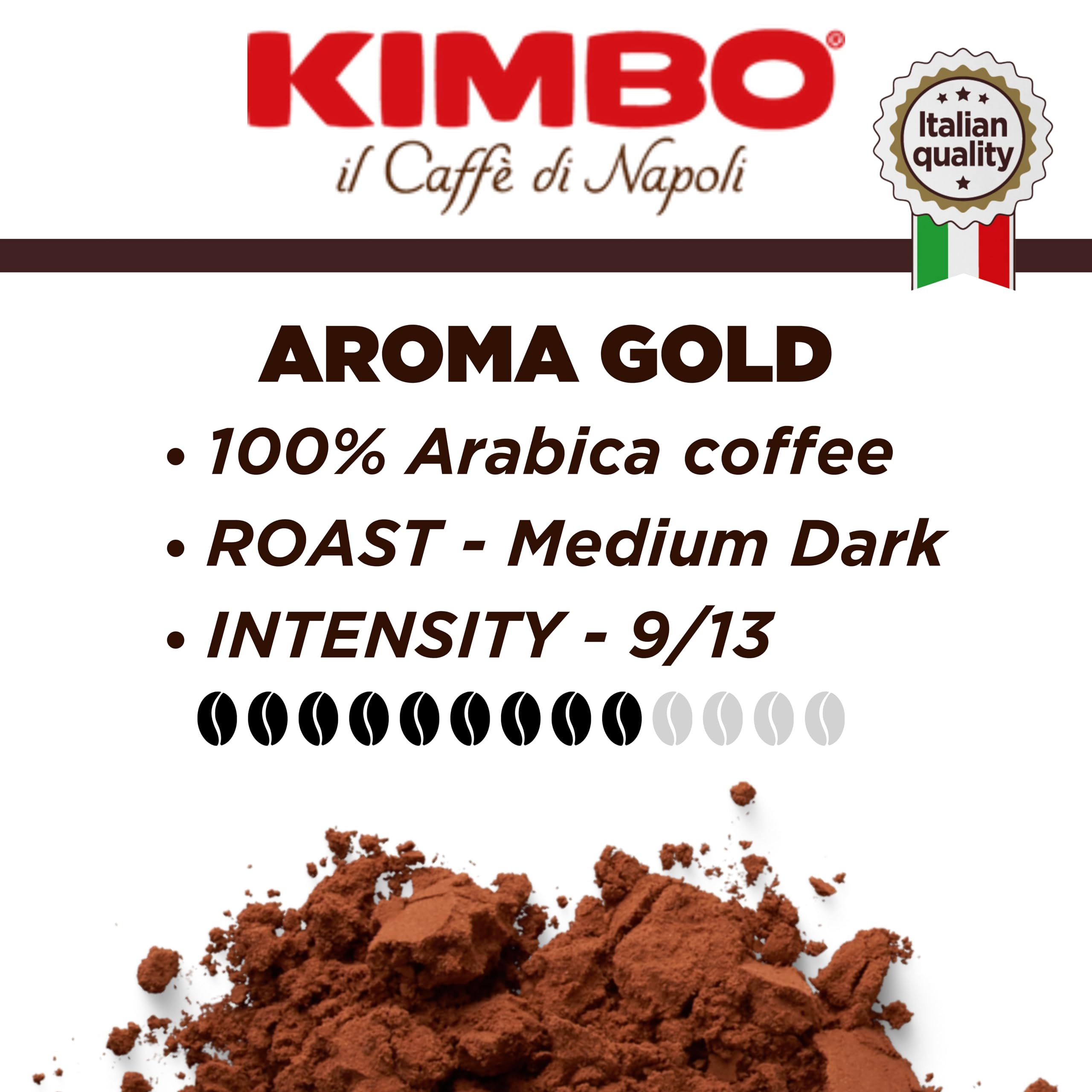Kimbo Aroma Gold Ground Coffee - 100% Arabica, Medium Dark Roast 9/13, 250g 6