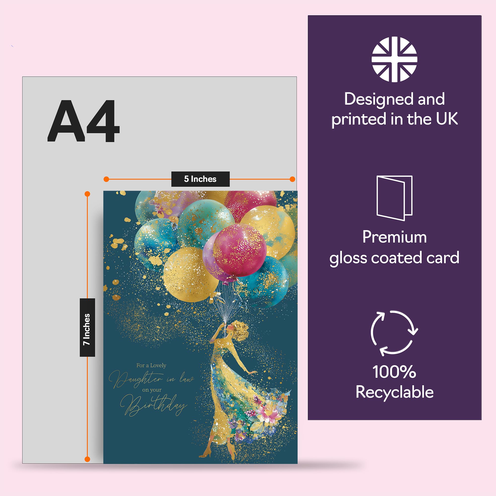 Giftzie Daughter in Law Birthday Card - Gold Silhouette Balloons | 127mm x 178mm | Uncoated Interior 5